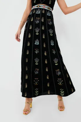 Black Camille Agra Embroidered Skirt