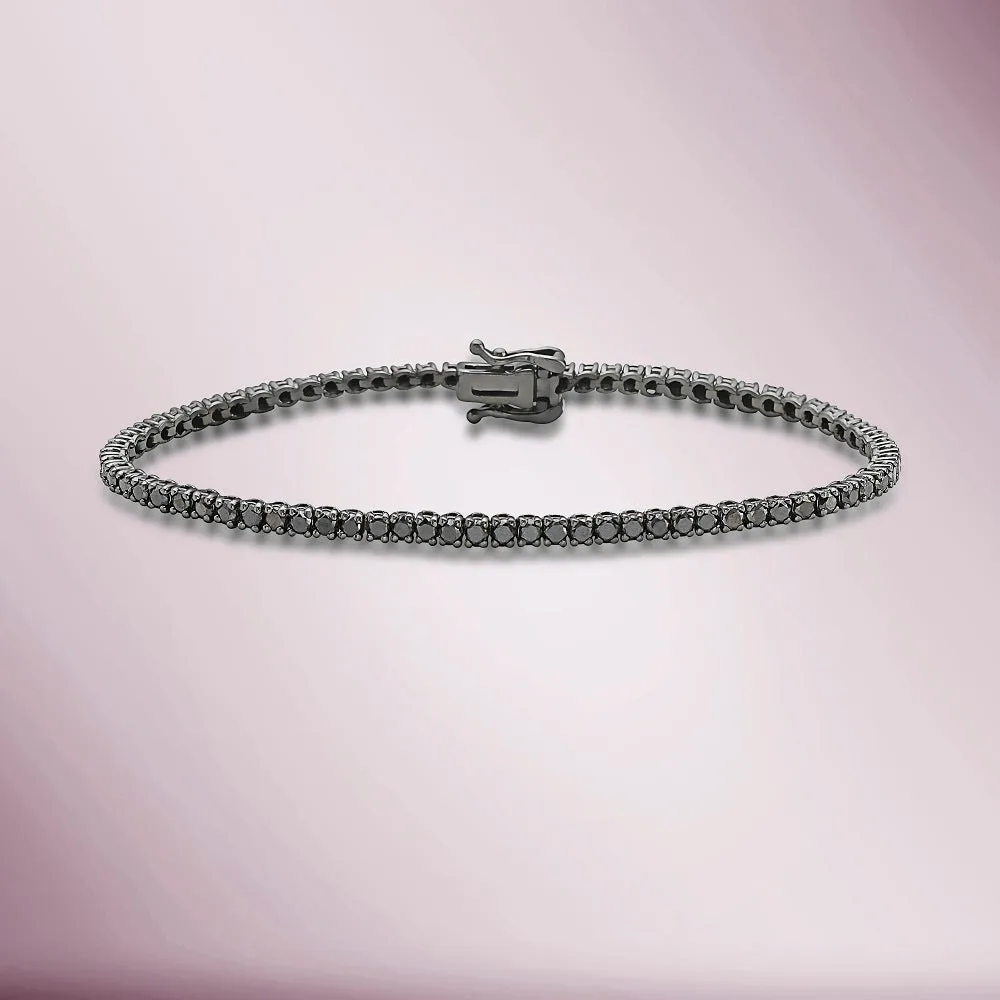 Black Diamond Tennis Bracelet (6.00 ct.) 3 mm 4-Prongs Setting 14K Gold