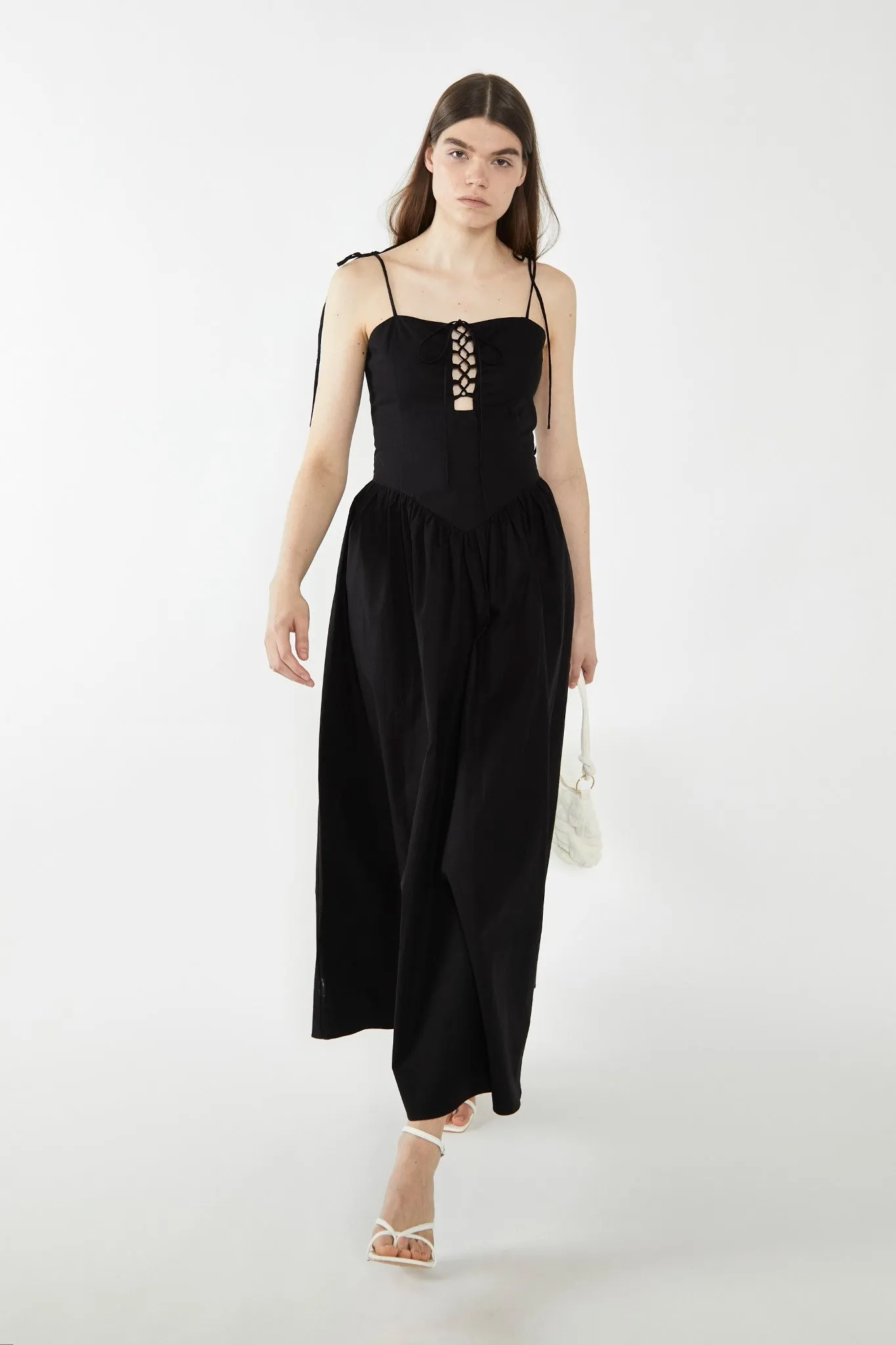 Black Lace-Up Bodice Maxi Dress