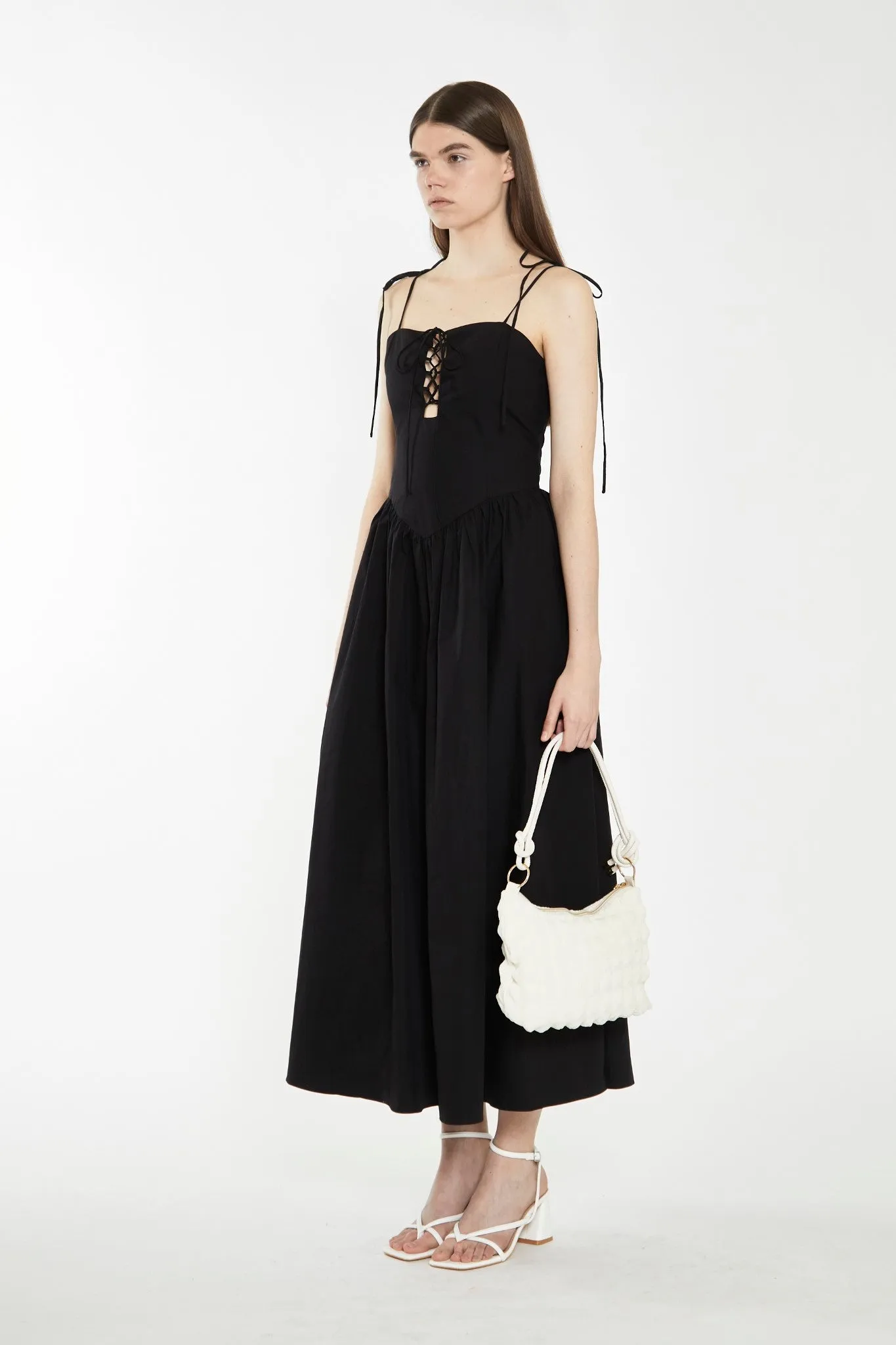 Black Lace-Up Bodice Maxi Dress