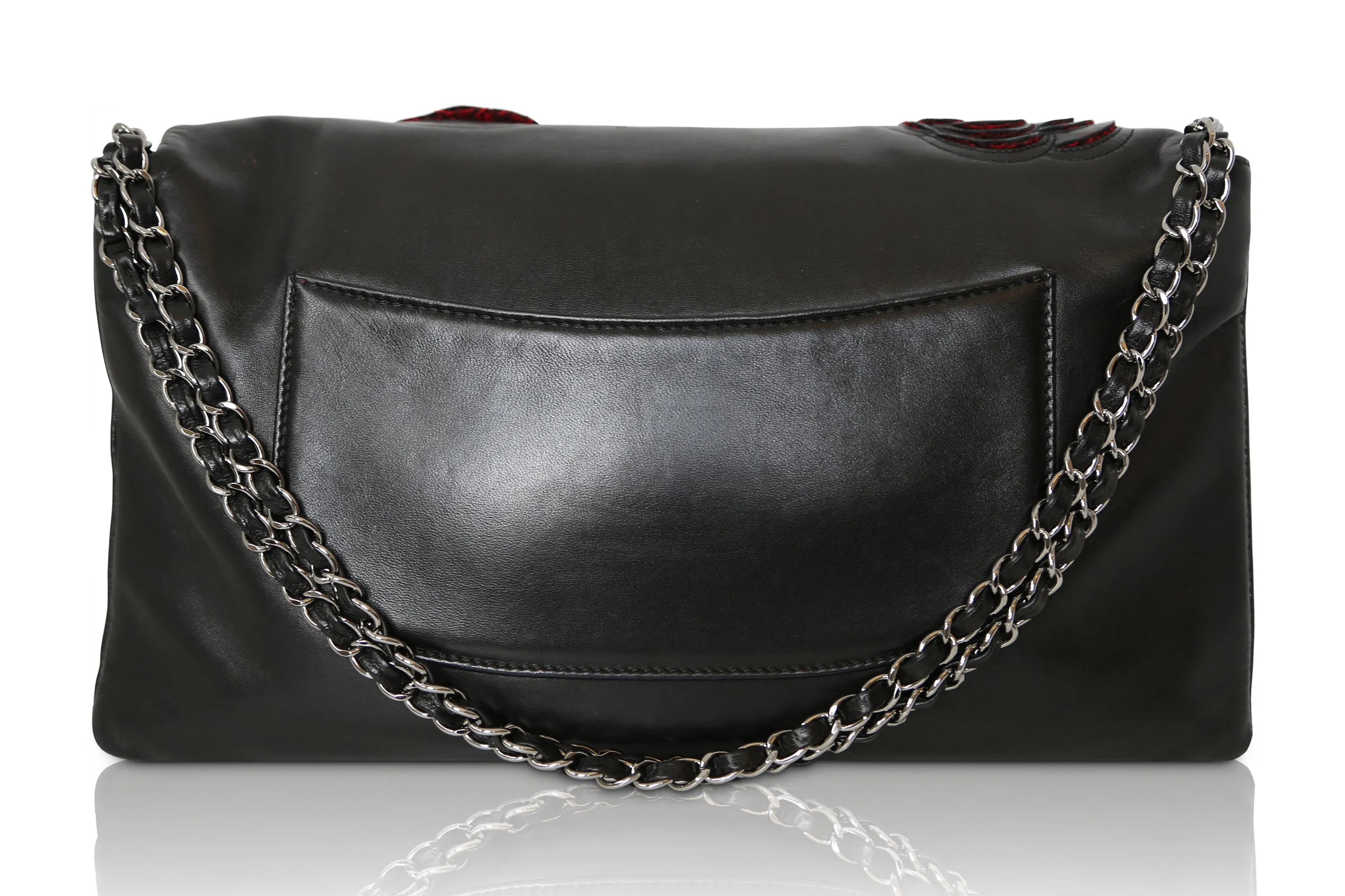 Black Lambskin Camellia Runway Flap Bag