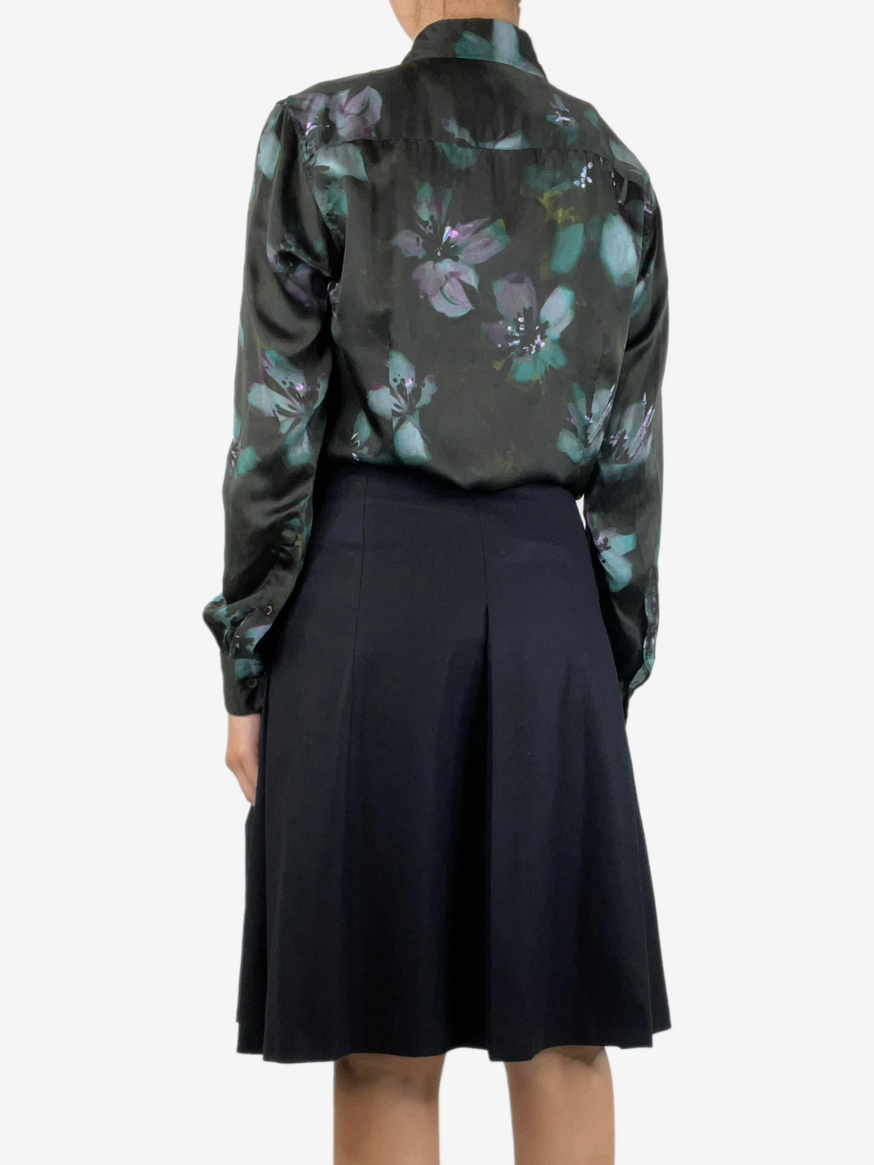 Black silk floral shirt - size UK 8