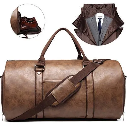 BLGarment™ Men's Leather 2-in-1 Garment   Duffel Convertible Large Weekend Travel Bag