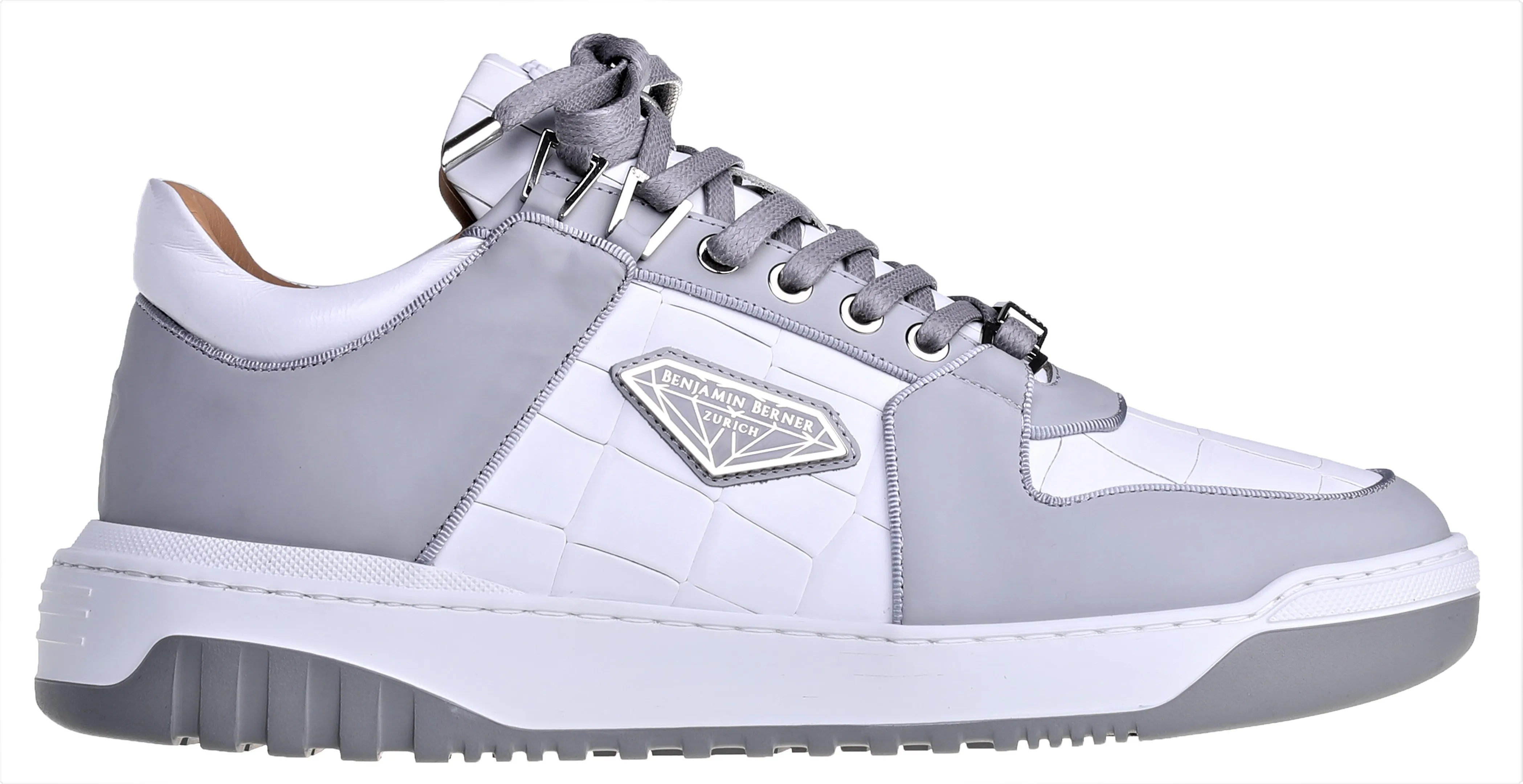 BNJ SIGMA Low-Top WHITE MATT CROCODILE-ICE GREY MATT NAPPA