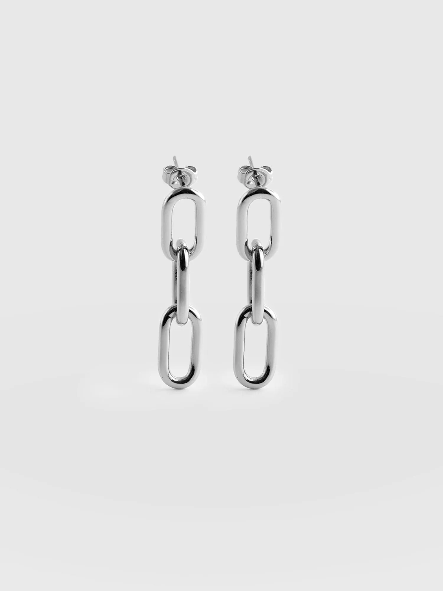 Cable Chain Drop Earrings - Silver