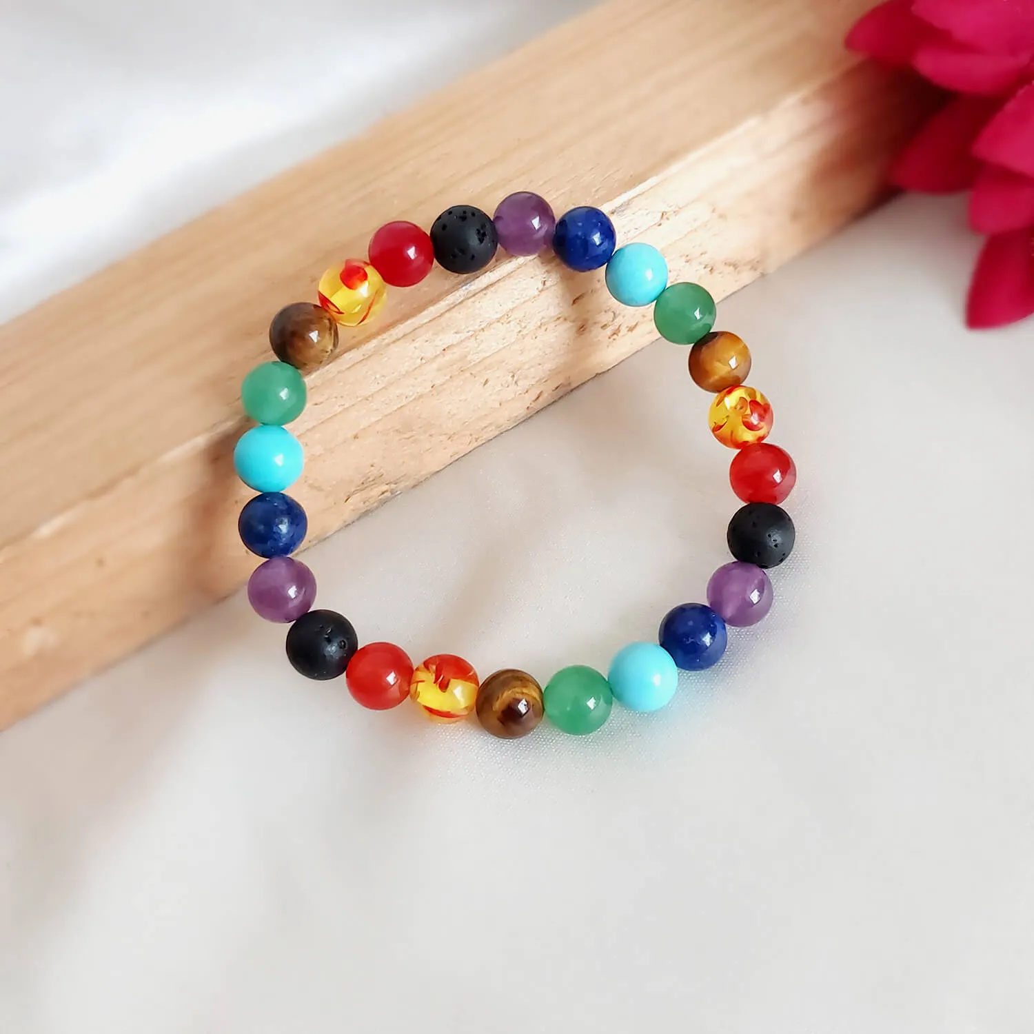 Certified 7 Chakra 8mm Natural Stone Bracelet - Design 3