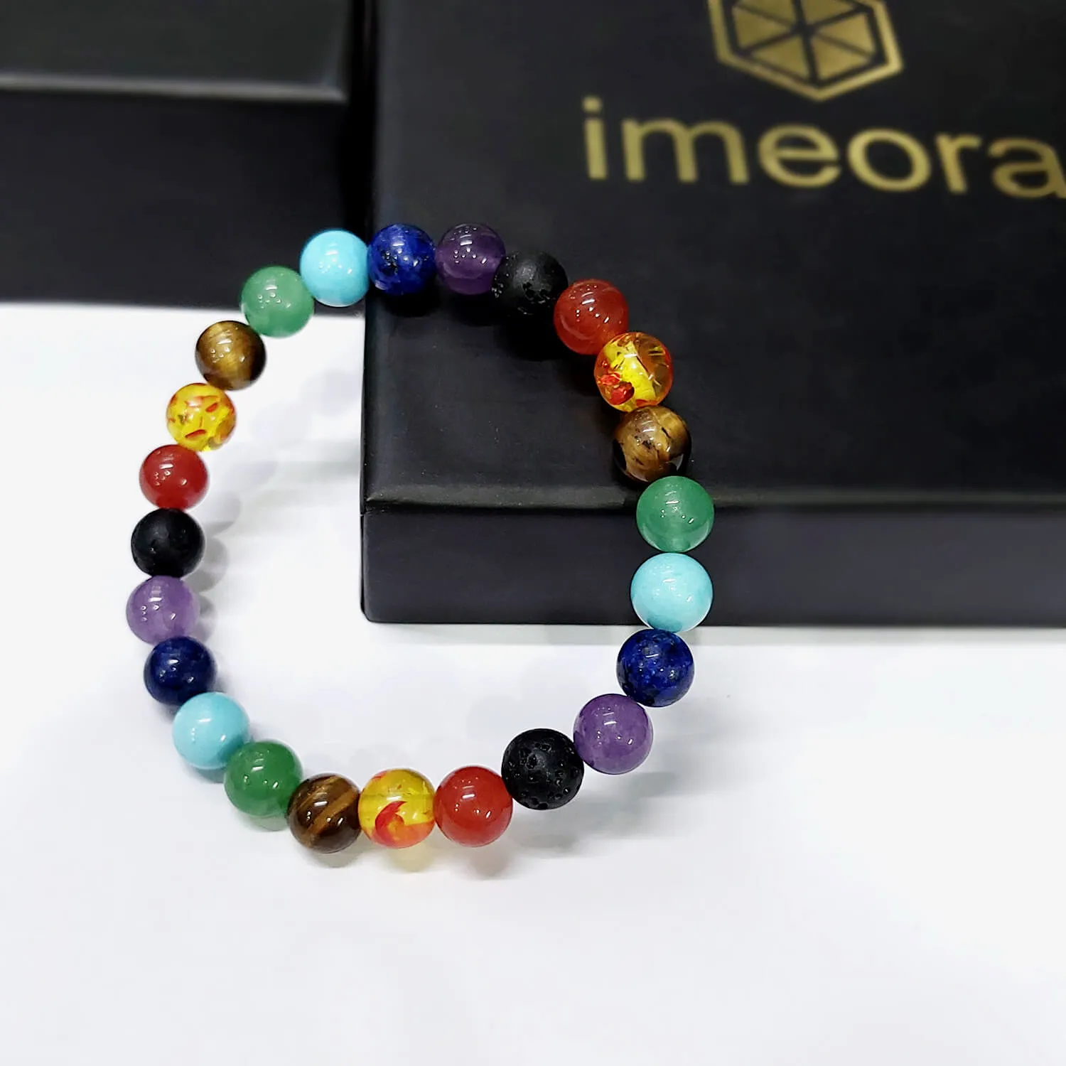 Certified 7 Chakra 8mm Natural Stone Bracelet - Design 3