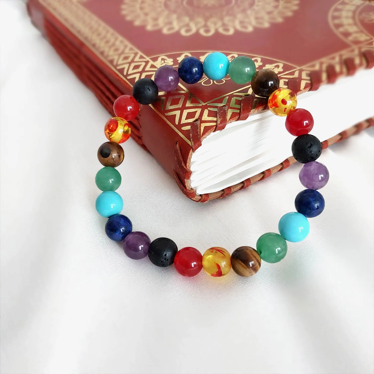 Certified 7 Chakra 8mm Natural Stone Bracelet - Design 3