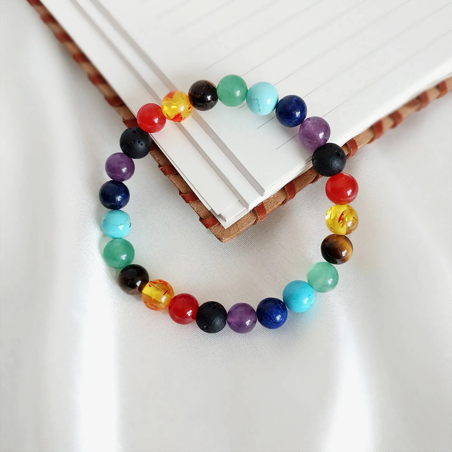 Certified 7 Chakra 8mm Natural Stone Bracelet - Design 3