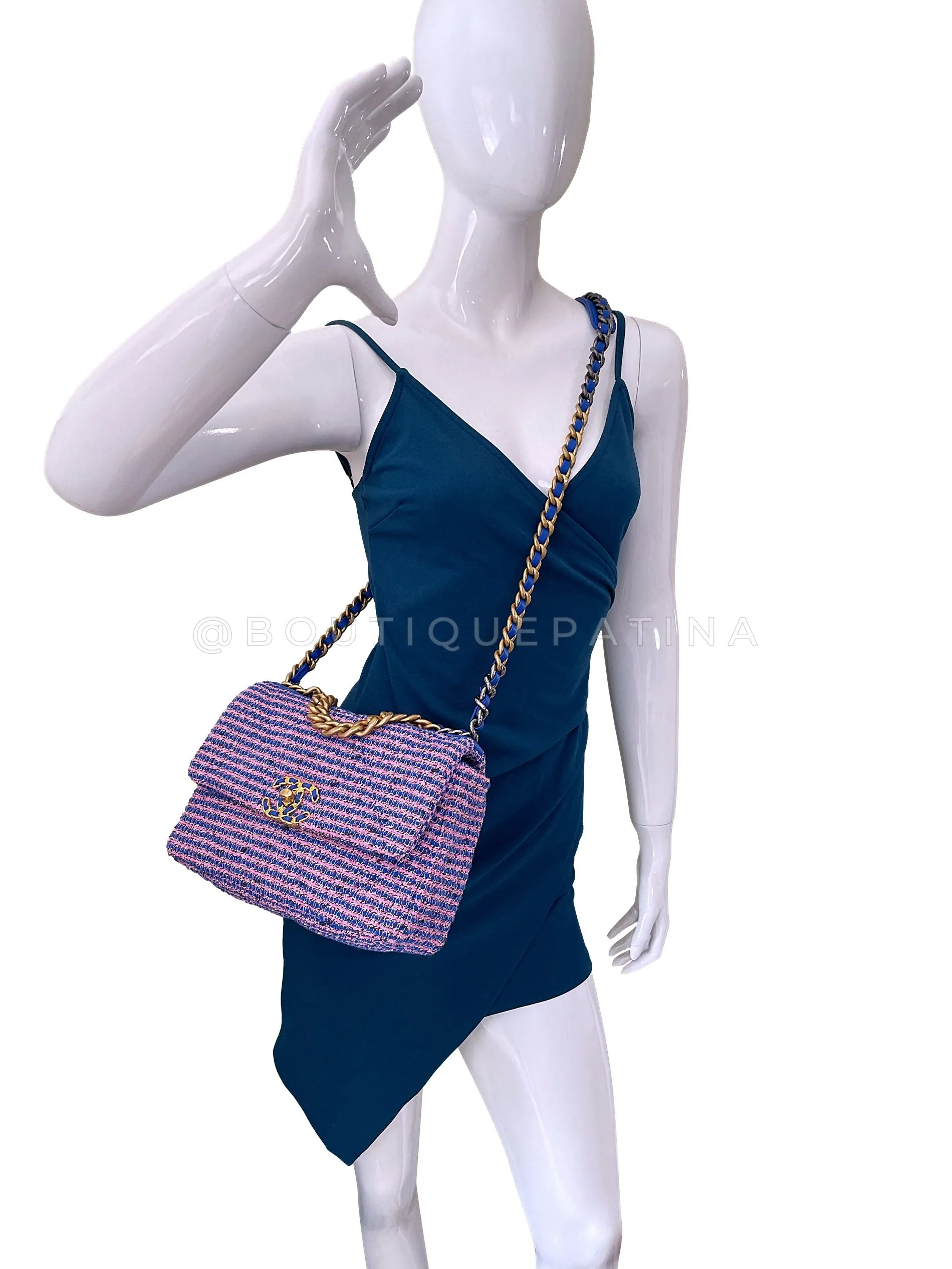 Chanel 19 Bag Violet/Blue/Pink Tweed Small-Medium Flap R1T