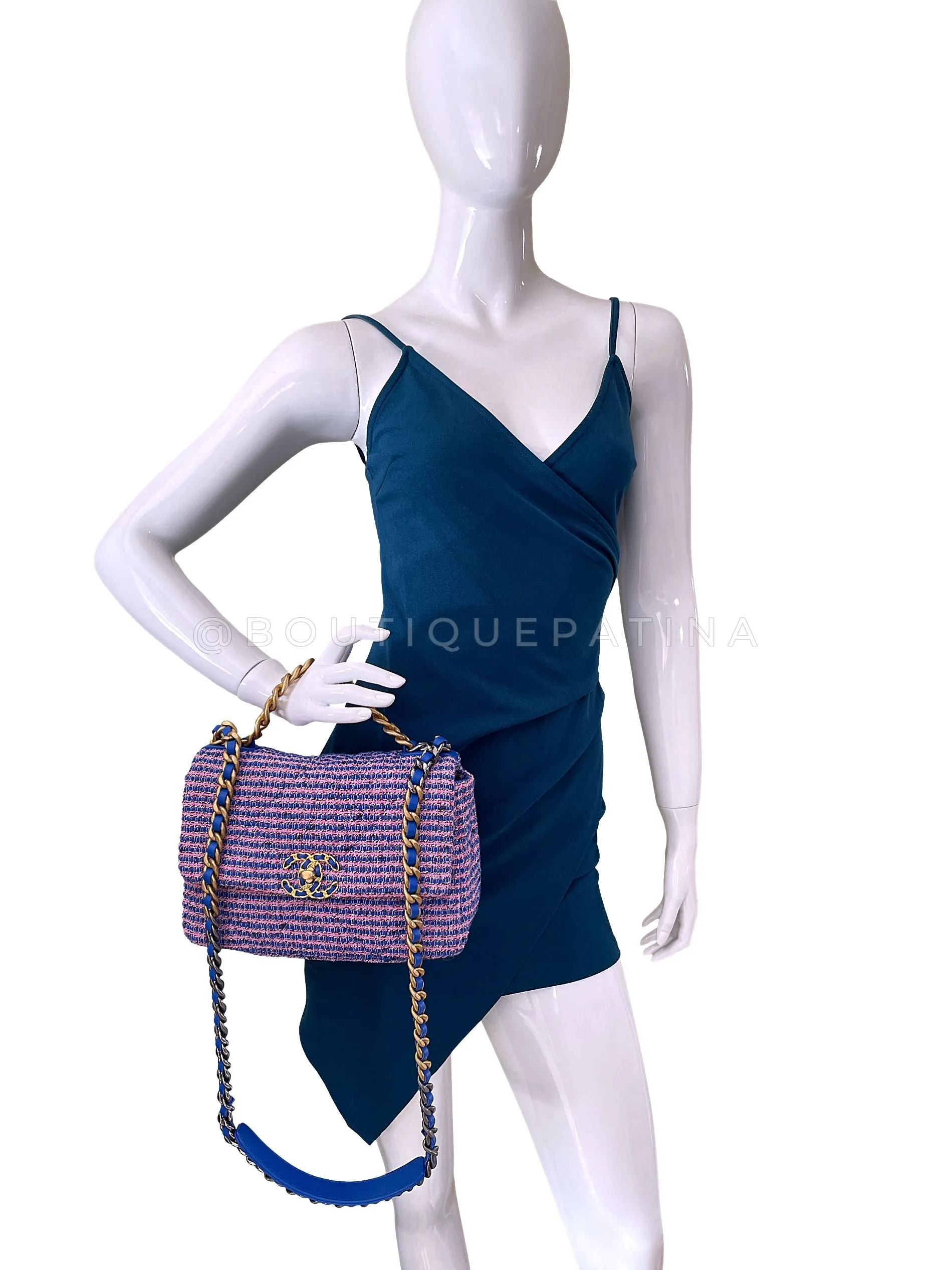 Chanel 19 Bag Violet/Blue/Pink Tweed Small-Medium Flap R1T