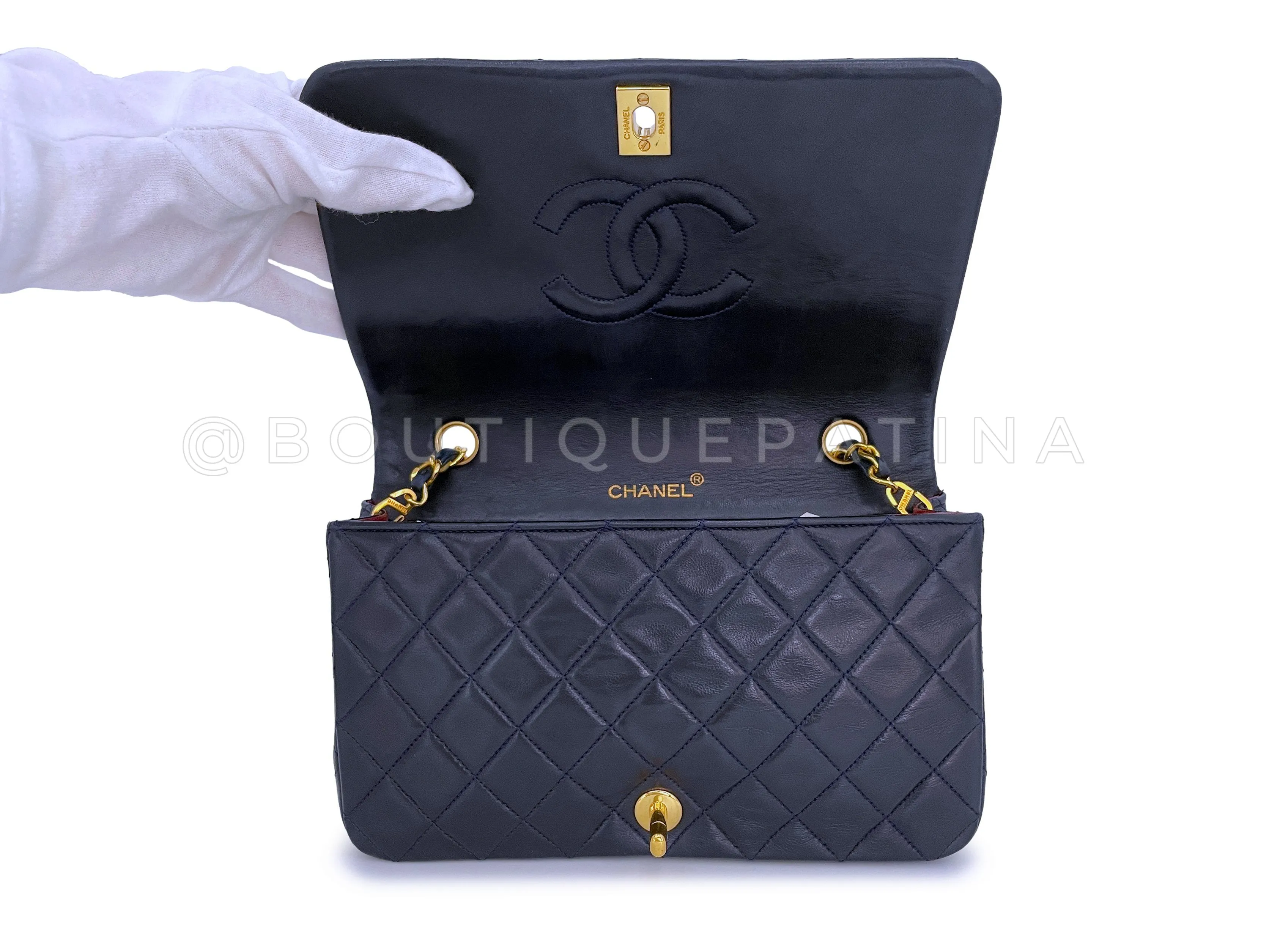 Chanel 1989 Vintage Midnight Blue-Black Full Flap Bag 24k GHW