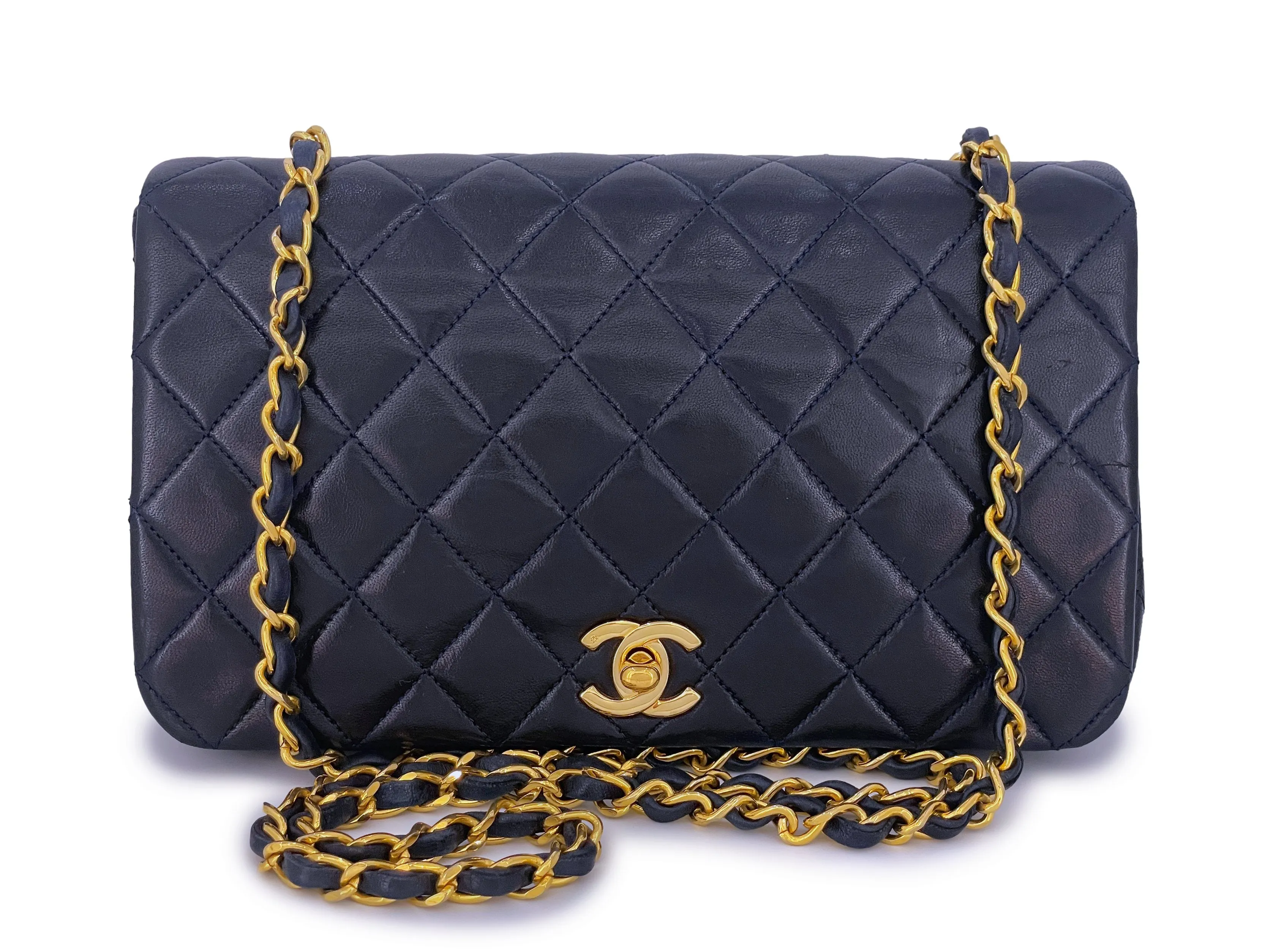 Chanel 1989 Vintage Midnight Blue-Black Full Flap Bag 24k GHW