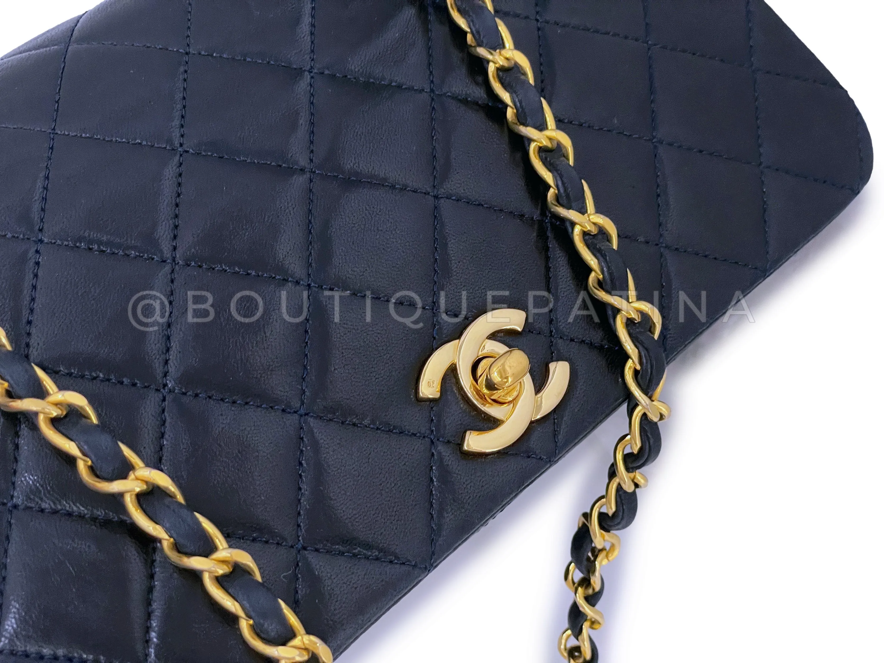 Chanel 1989 Vintage Midnight Blue-Black Full Flap Bag 24k GHW