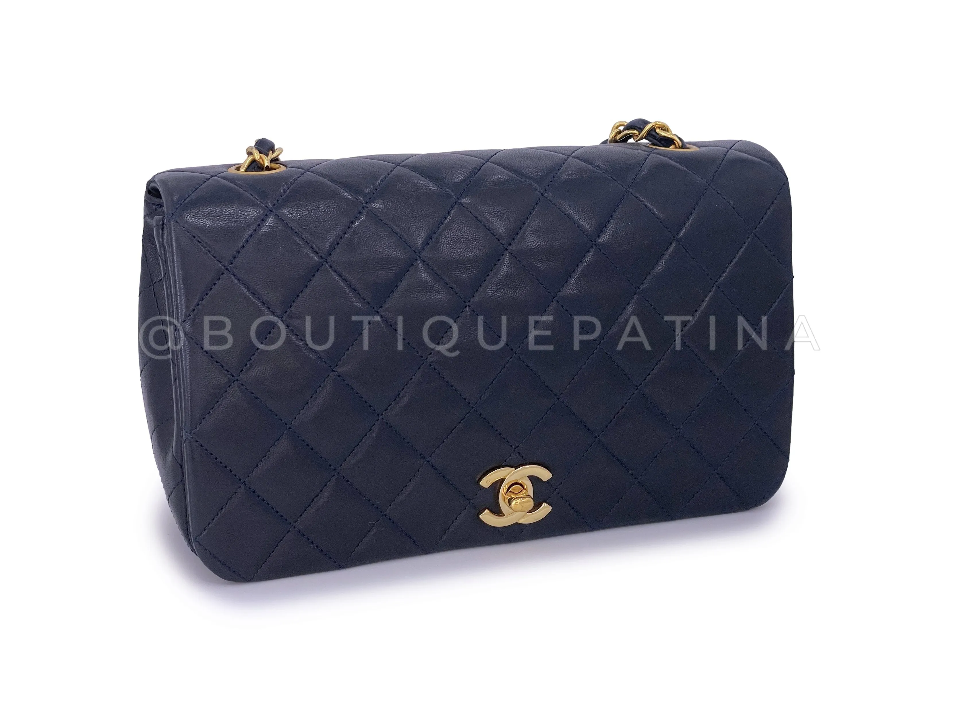 Chanel 1989 Vintage Midnight Blue-Black Full Flap Bag 24k GHW