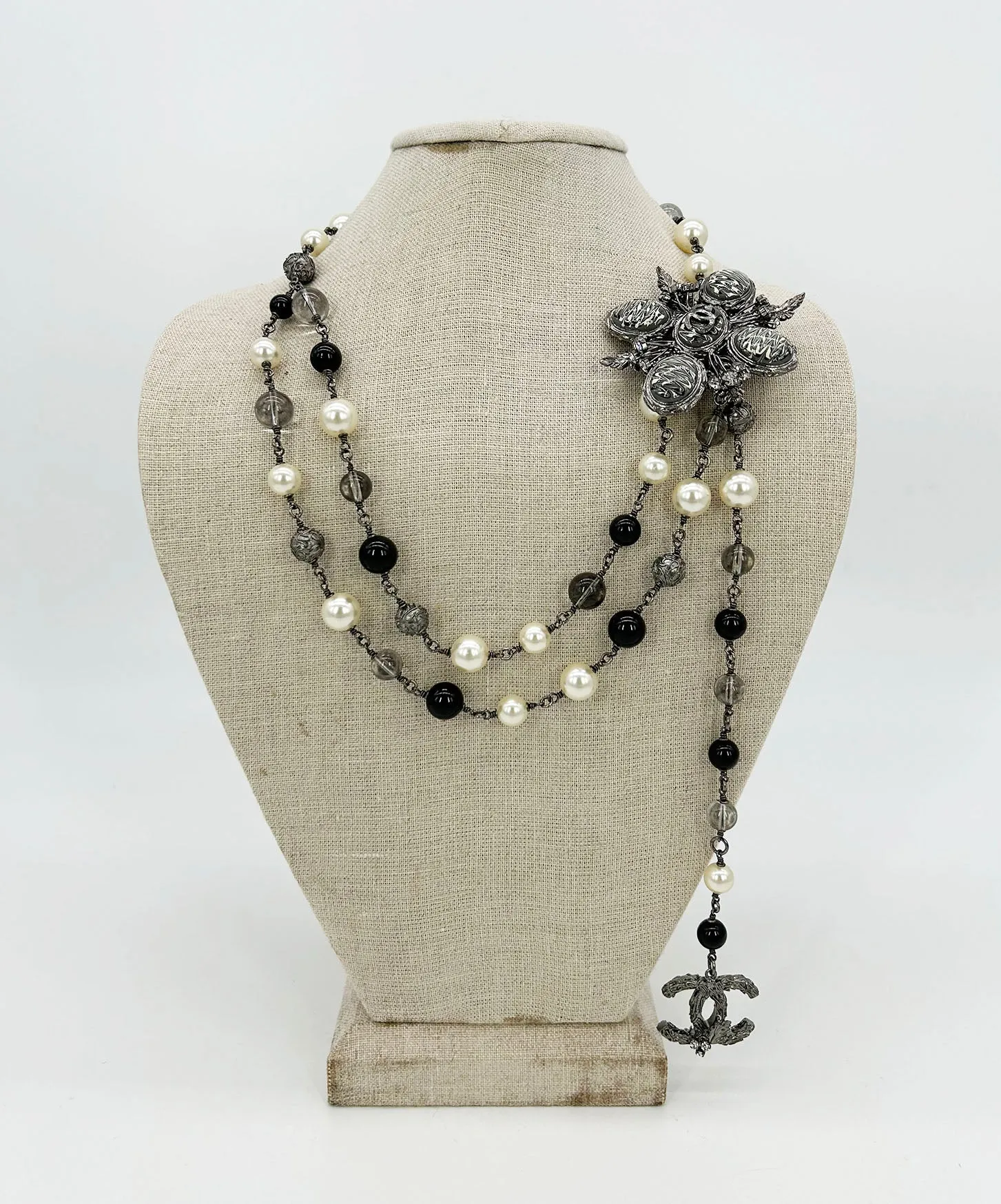 Chanel Beaded Marble Flower Belt Necklace