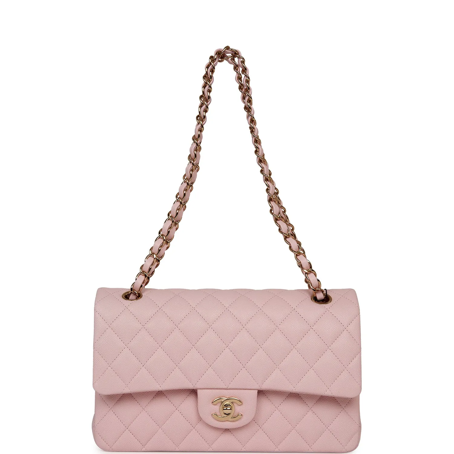 Chanel Medium Classic Double Flap Bag Light Pink Caviar Light Gold Hardware