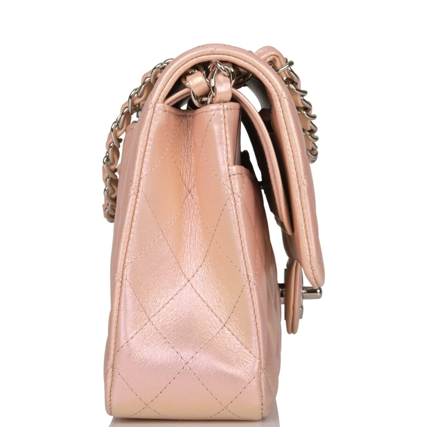 Chanel  Medium Classic Double Flap Bag Pink Iridescent Lambskin Silver Hardware