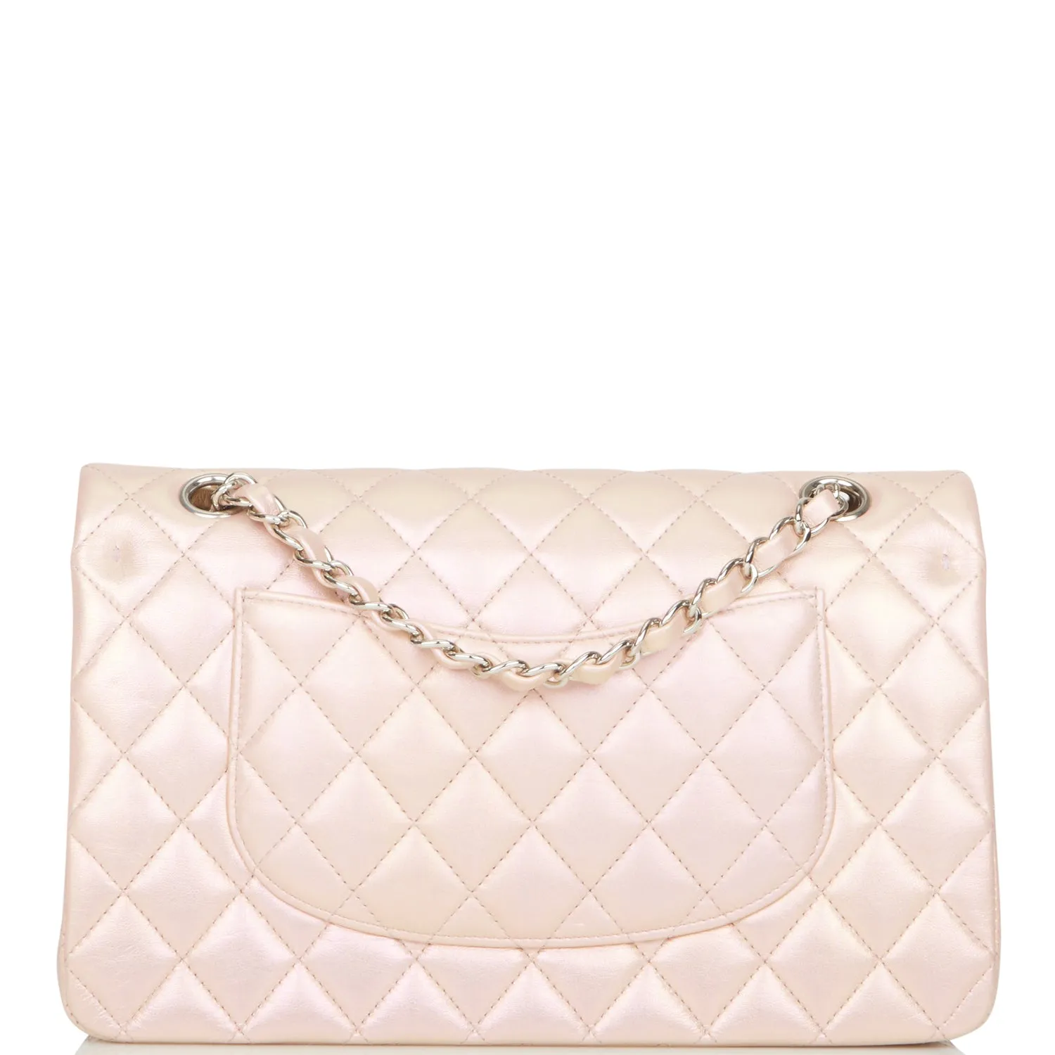 Chanel Medium Classic Double Flap Bag Pink Iridescent Lambskin Silver Hardware