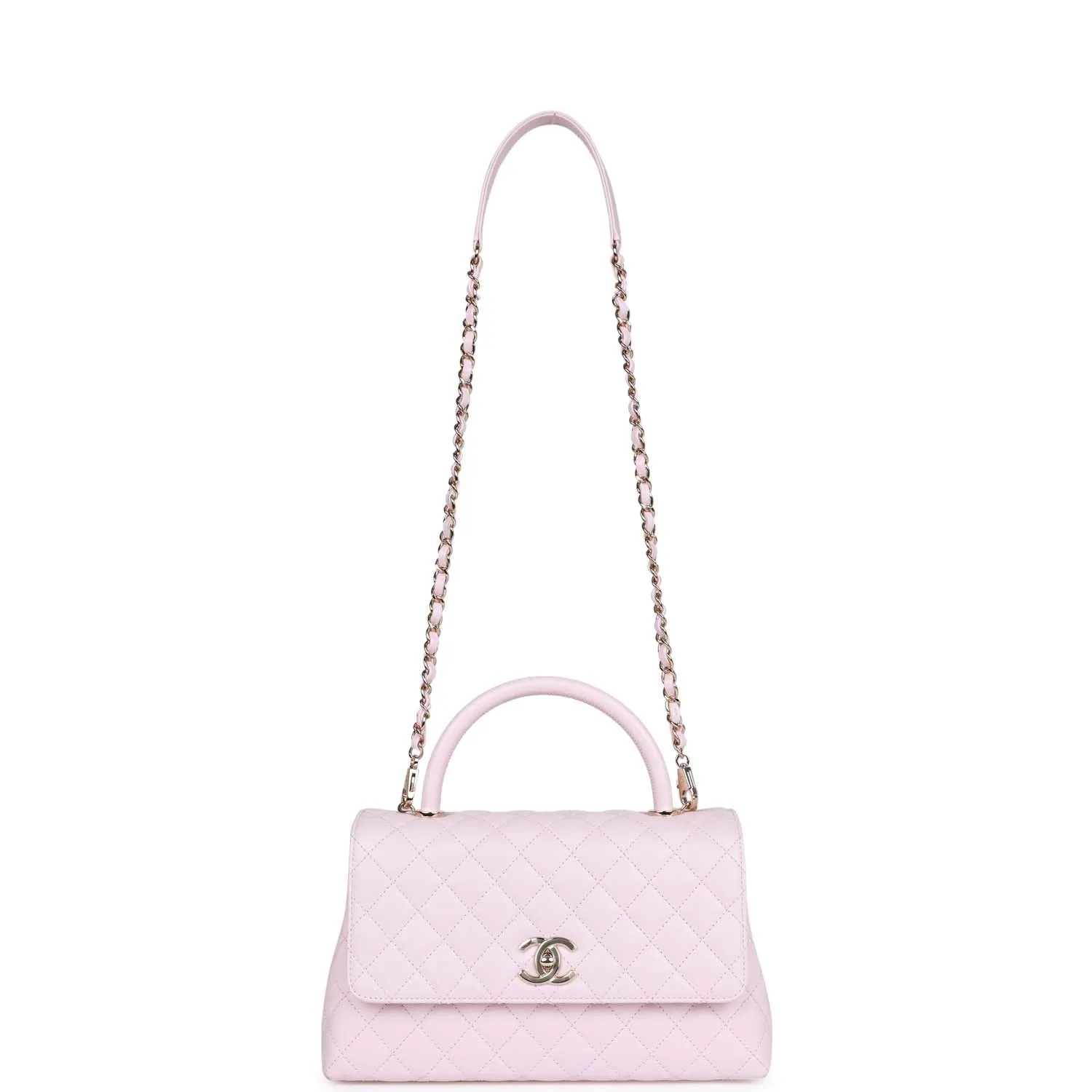 Chanel Medium Coco Handle Flap Bag Light Pink Caviar Light Gold Hardware