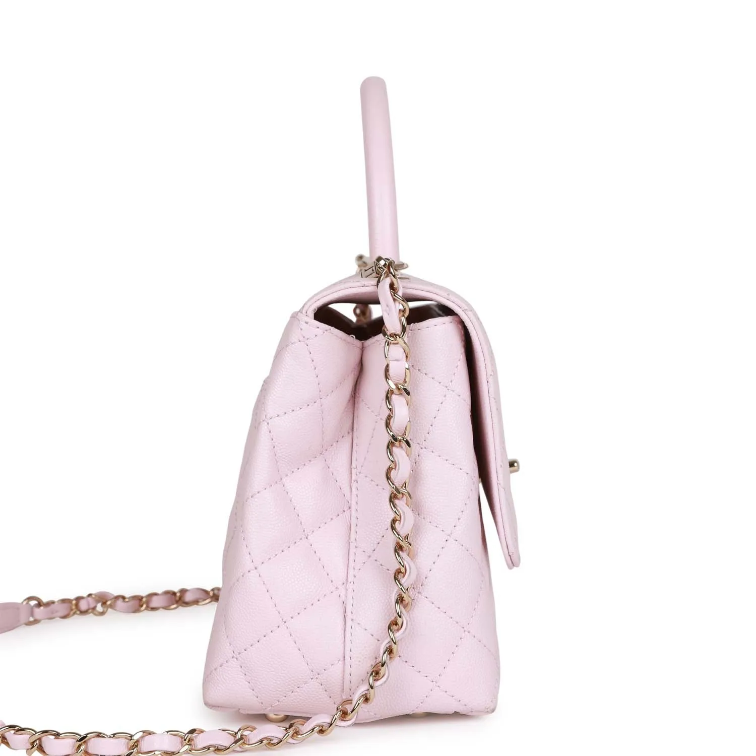 Chanel Medium Coco Handle Flap Bag Light Pink Caviar Light Gold Hardware