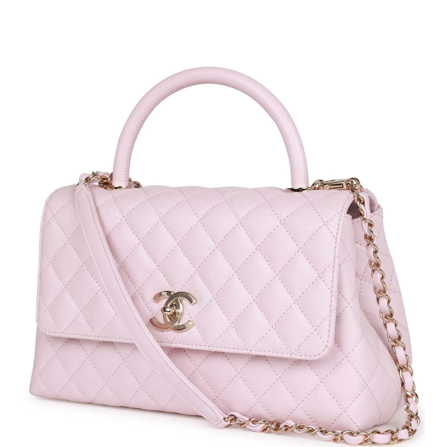 Chanel Medium Coco Handle Flap Bag Light Pink Caviar Light Gold Hardware