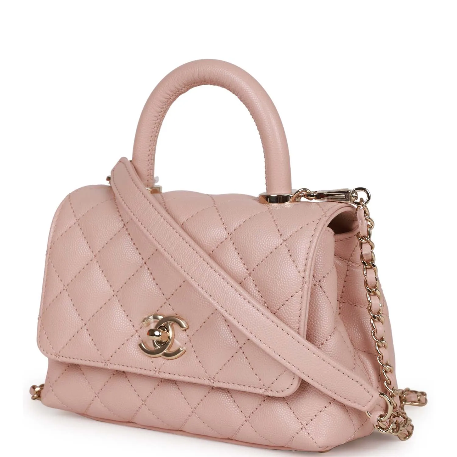 Chanel Mini Coco Handle Flap Bag Pink Caviar Light Gold Hardware