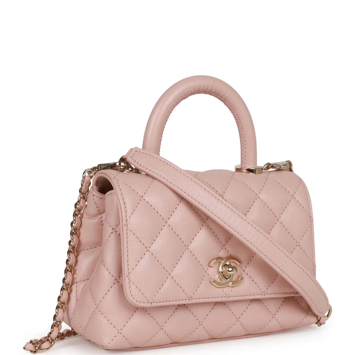 Chanel Mini Coco Handle Flap Bag Pink Caviar Light Gold Hardware