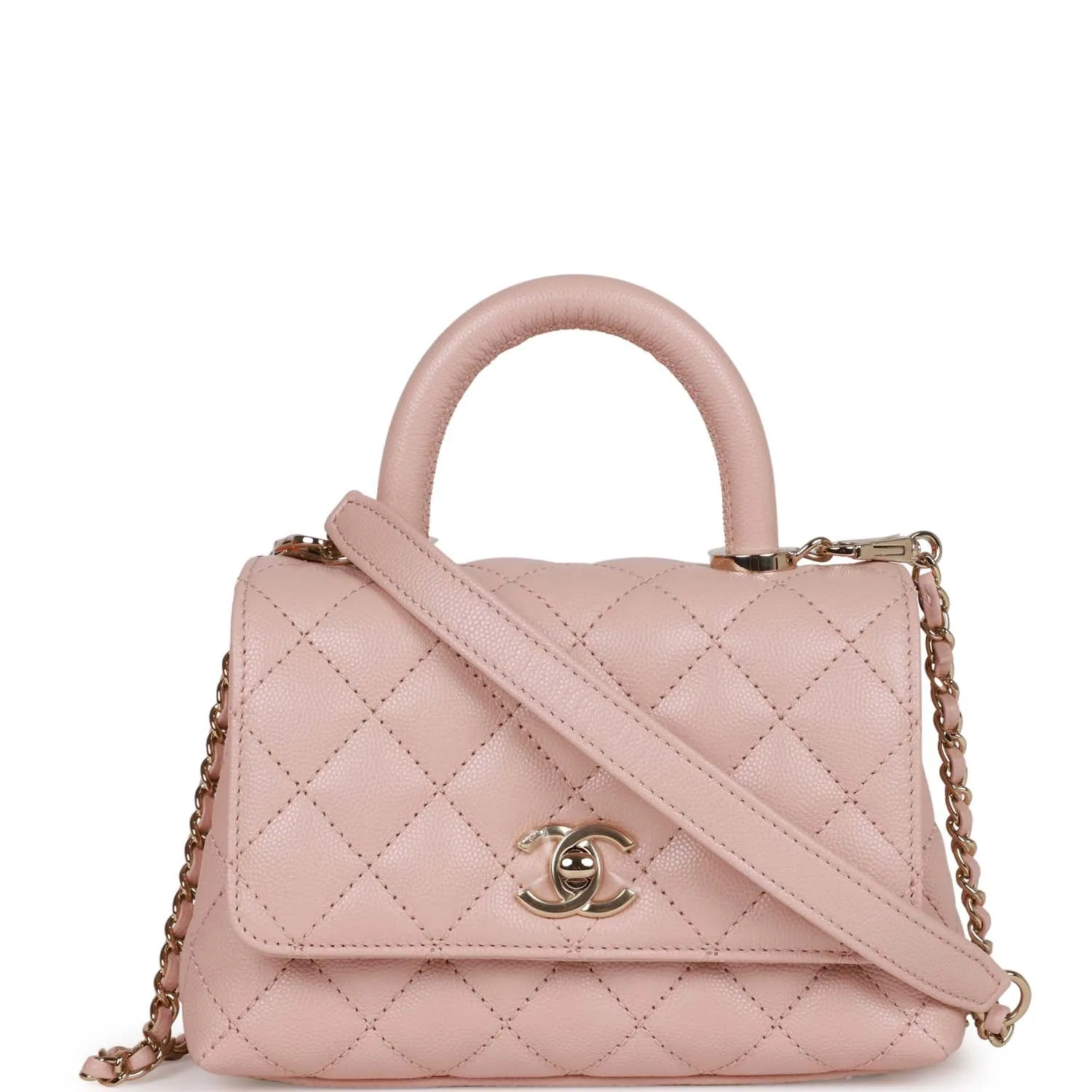 Chanel Mini Coco Handle Flap Bag Pink Caviar Light Gold Hardware