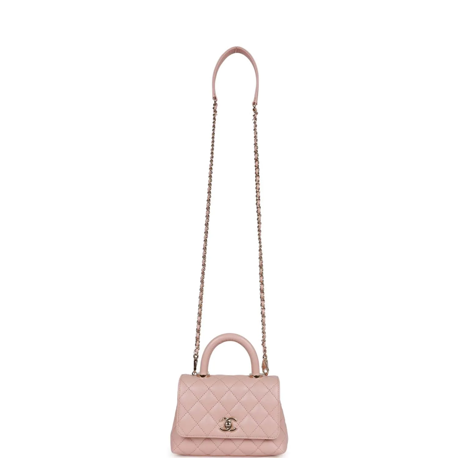 Chanel Mini Coco Handle Flap Bag Pink Caviar Light Gold Hardware