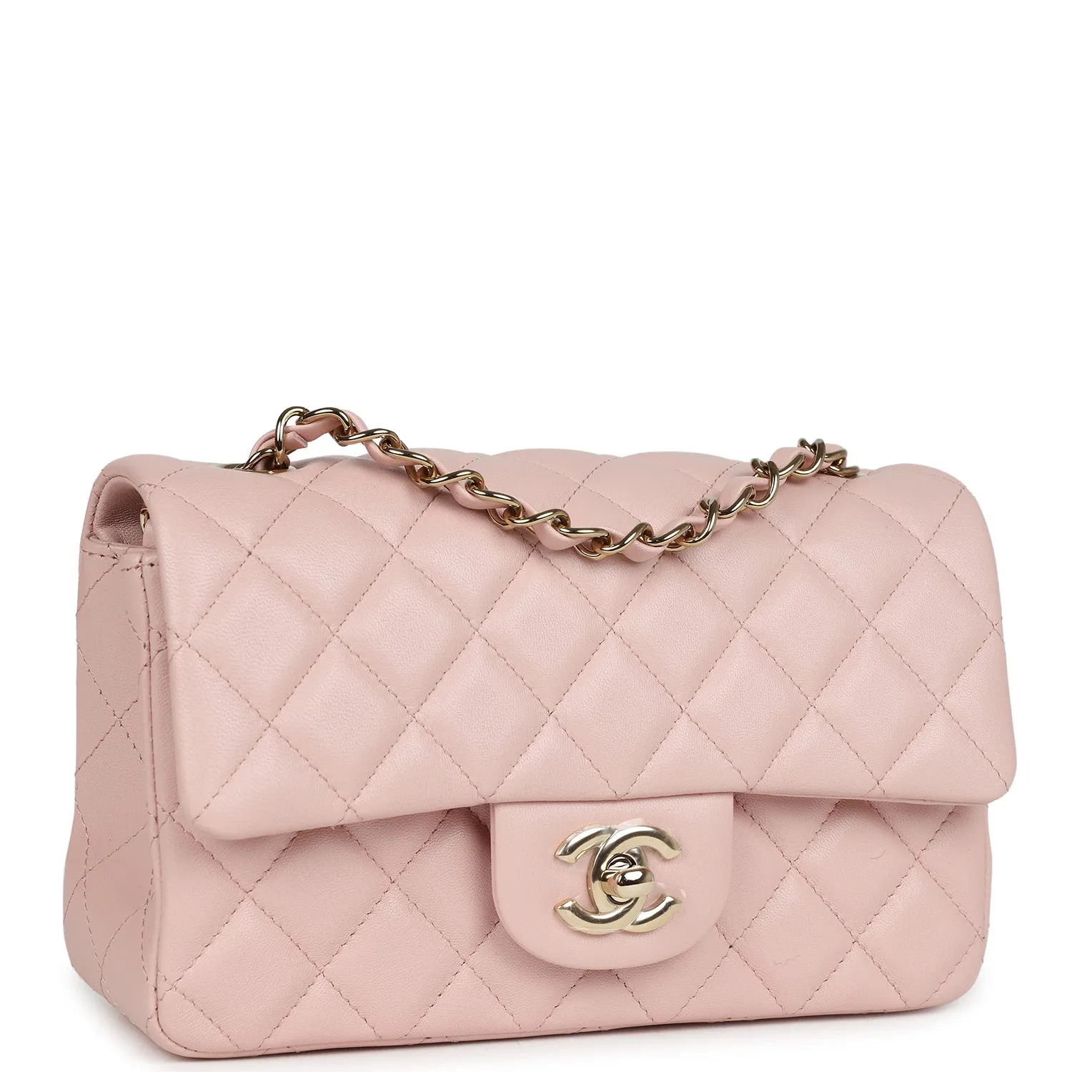 Chanel Mini Rectangular Flap Light Pink Lambskin Gold Hardware