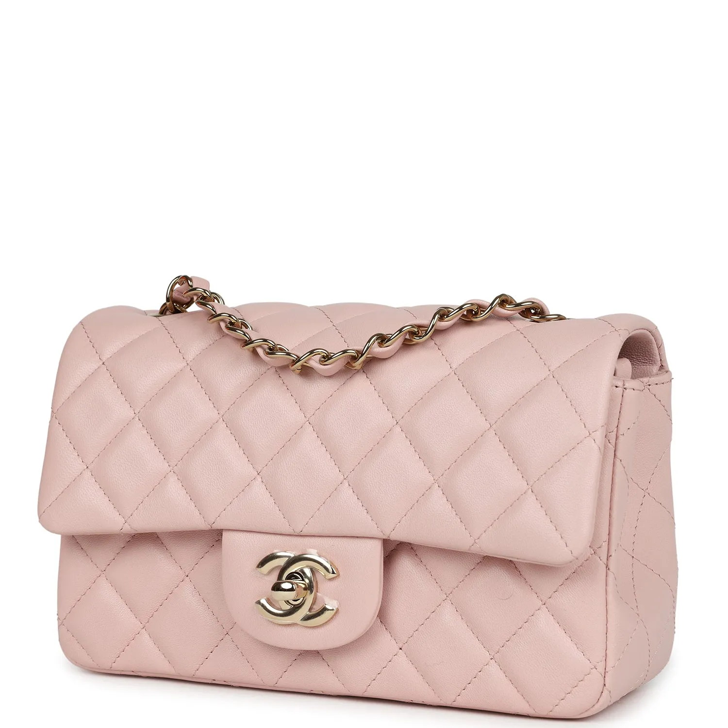 Chanel Mini Rectangular Flap Light Pink Lambskin Gold Hardware