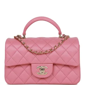 Chanel Mini Rectangular Flap with Top Handle Dark Pink Lambskin Light Gold Hardware