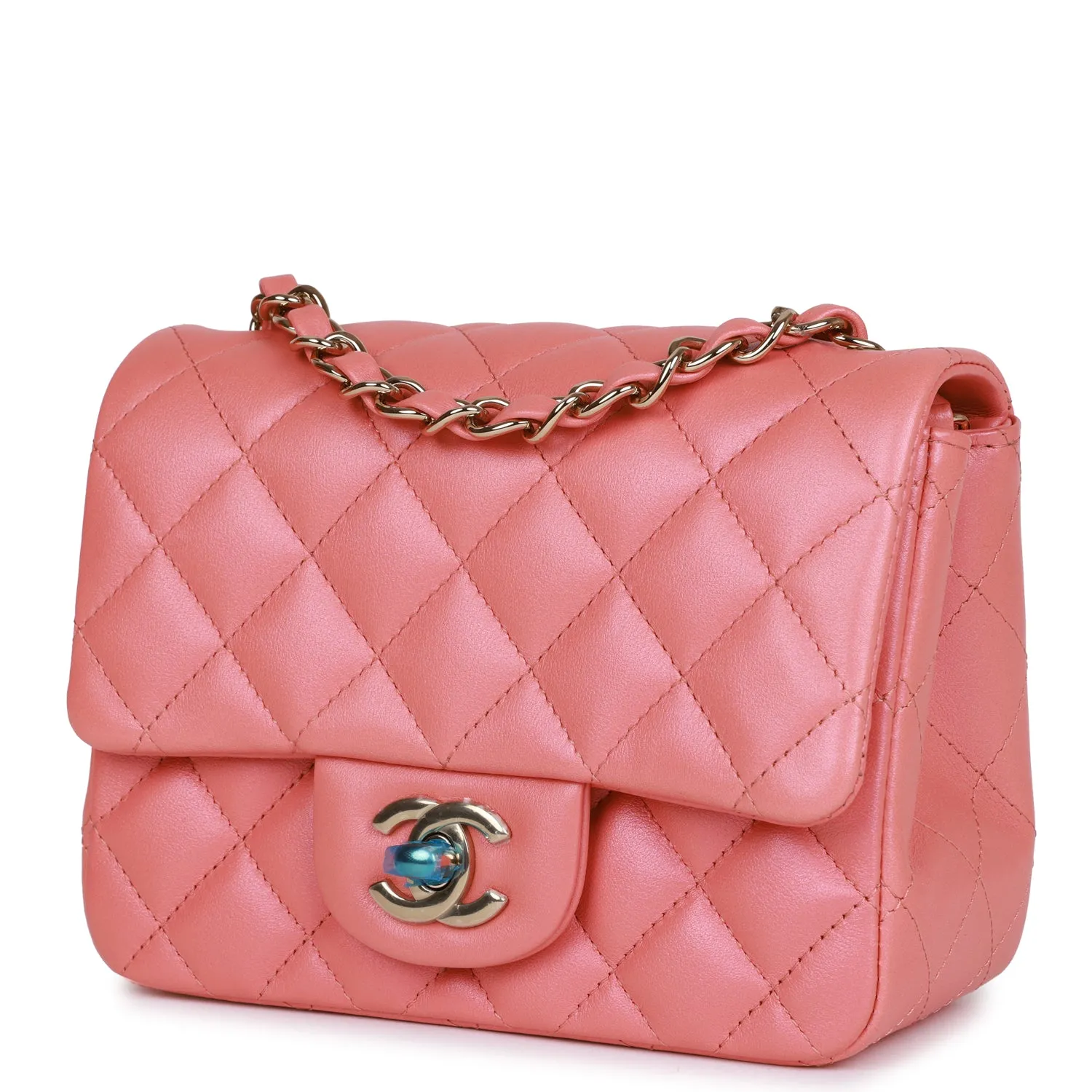 Chanel Mini Square Flap Bag Pink Lambskin Light Gold Hardware