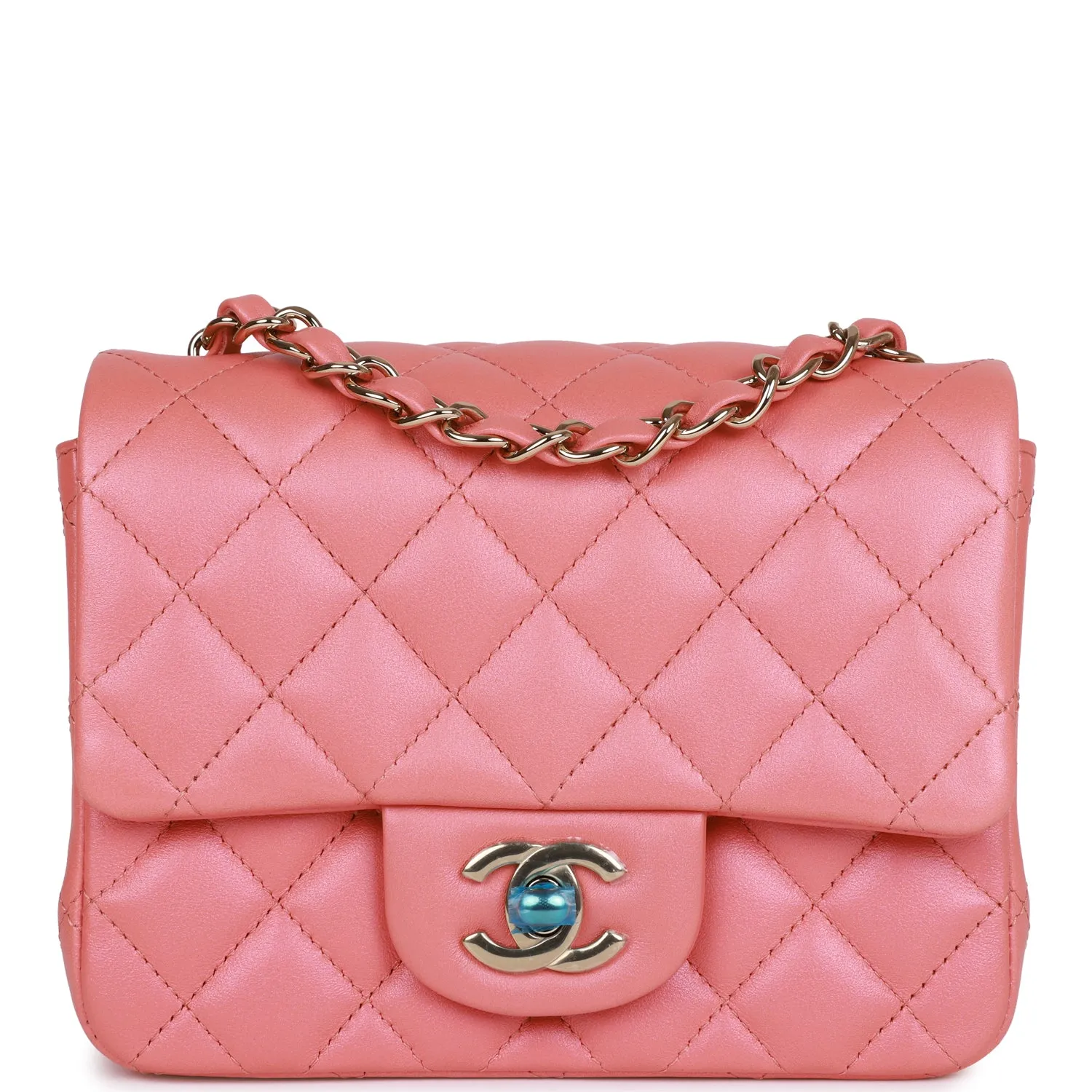 Chanel Mini Square Flap Bag Pink Lambskin Light Gold Hardware