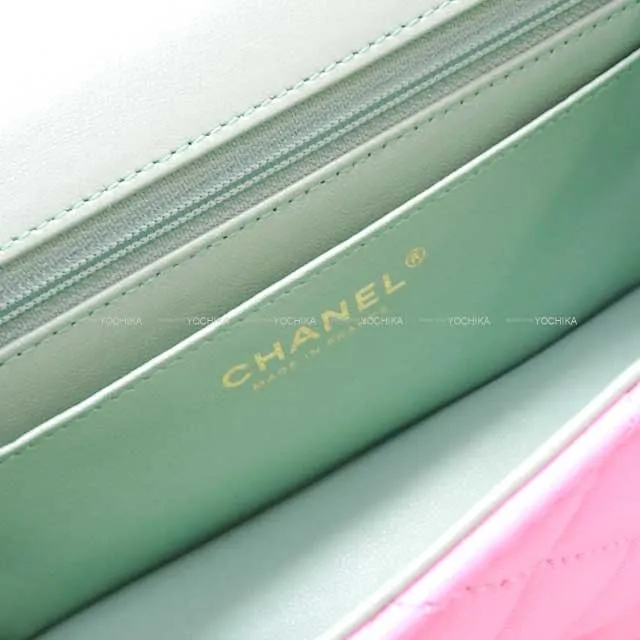 CHANEL Shoulder bag Matelasse COCO Mark Top Handle Mini Flap Chain Pink/Mint Green Lambskin Champagne Gold HW AS2431[EXCELLENT][Authentic]