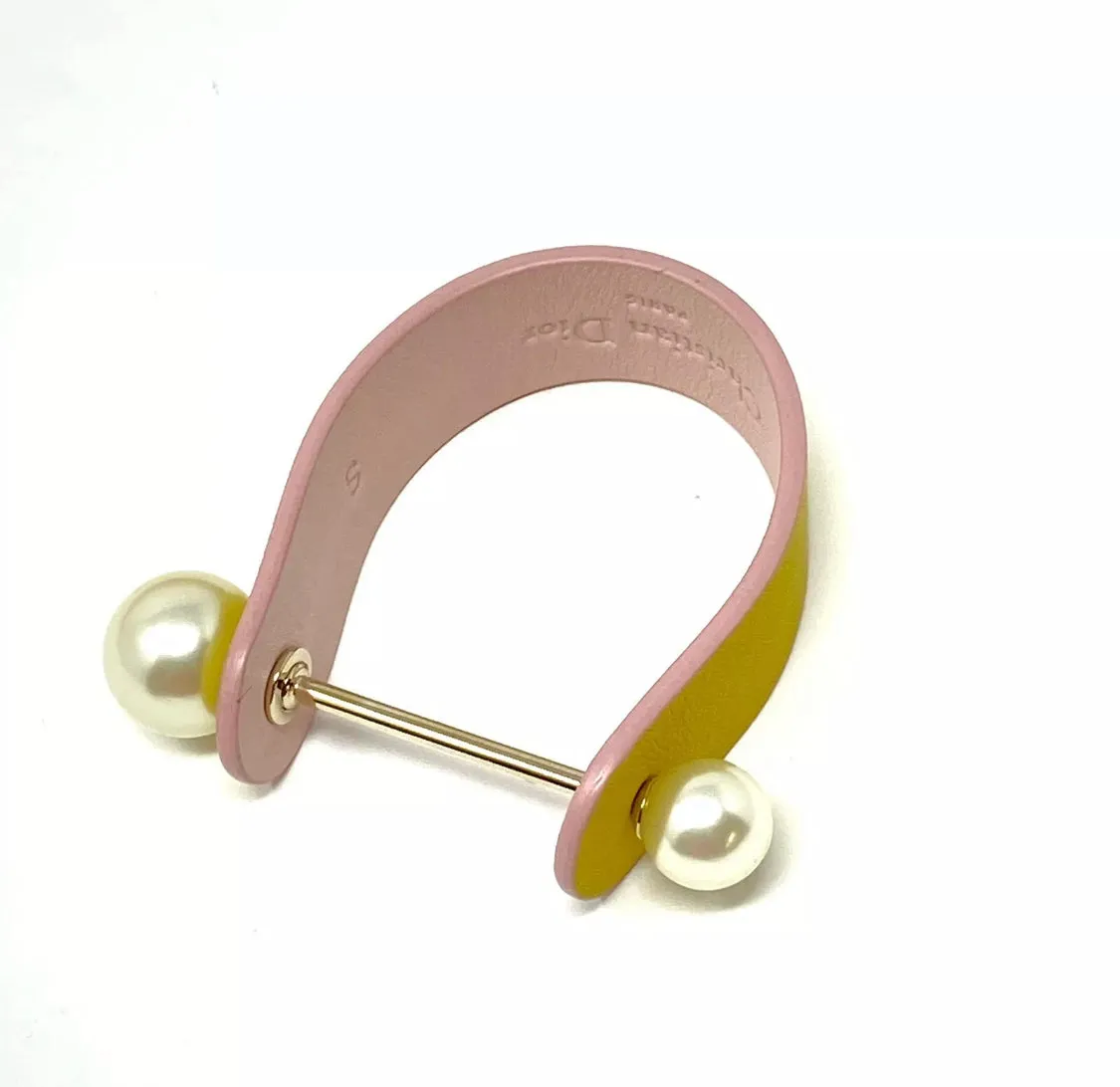 Christian DIOR Perle Leather Bracelet in Yellow Pink