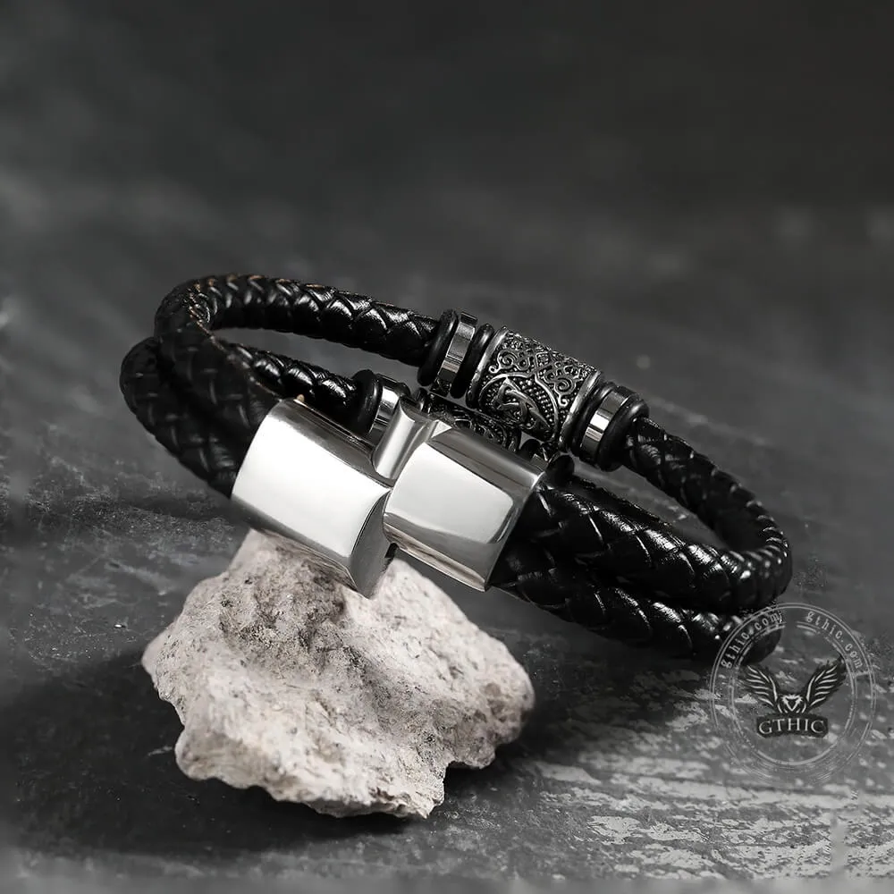 Classic Braided Stainless Steel Leather Bracelet