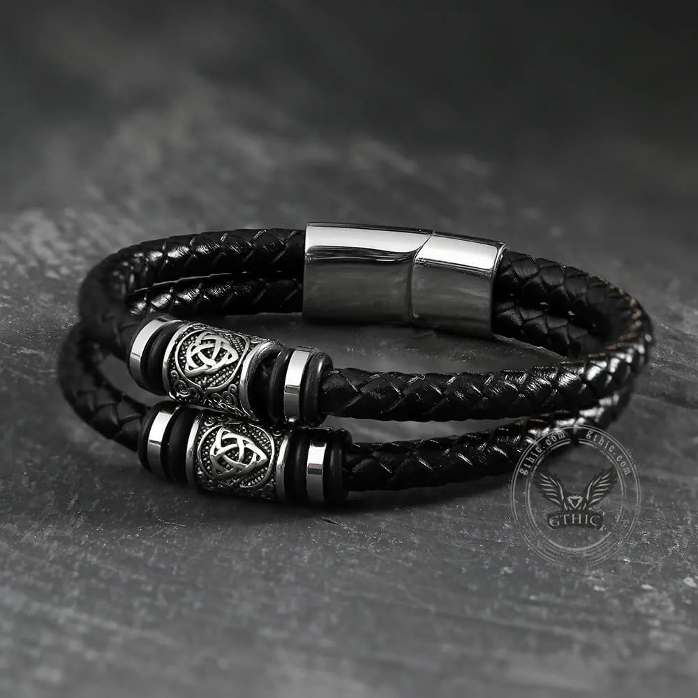 Classic Braided Stainless Steel Leather Bracelet