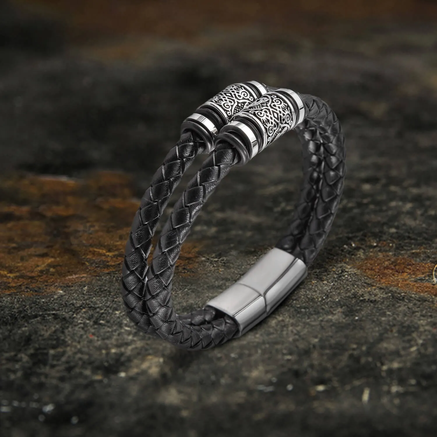 Classic Braided Stainless Steel Leather Bracelet