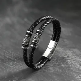 Classic Braided Stainless Steel Leather Bracelet