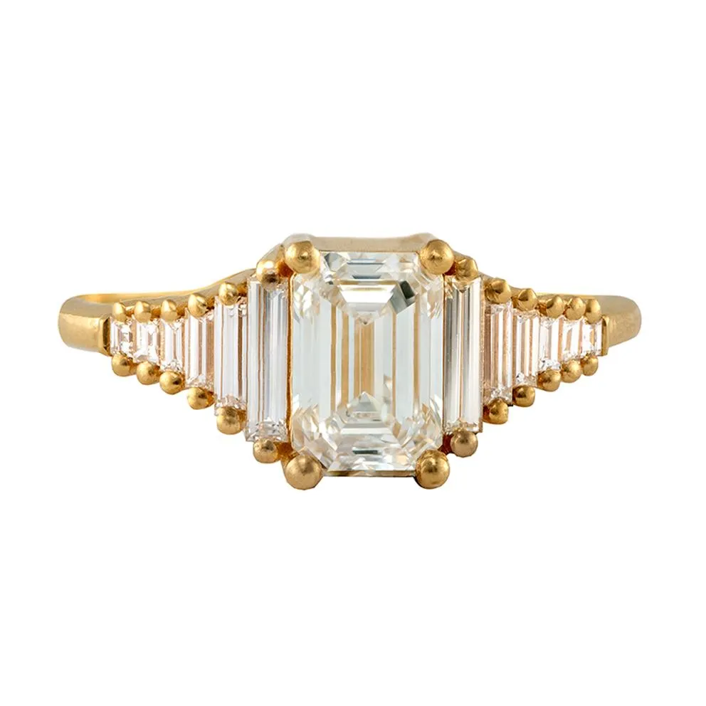 Classic Emerald Cut Engagement Ring with Tapered Needle Baguette Diamonds