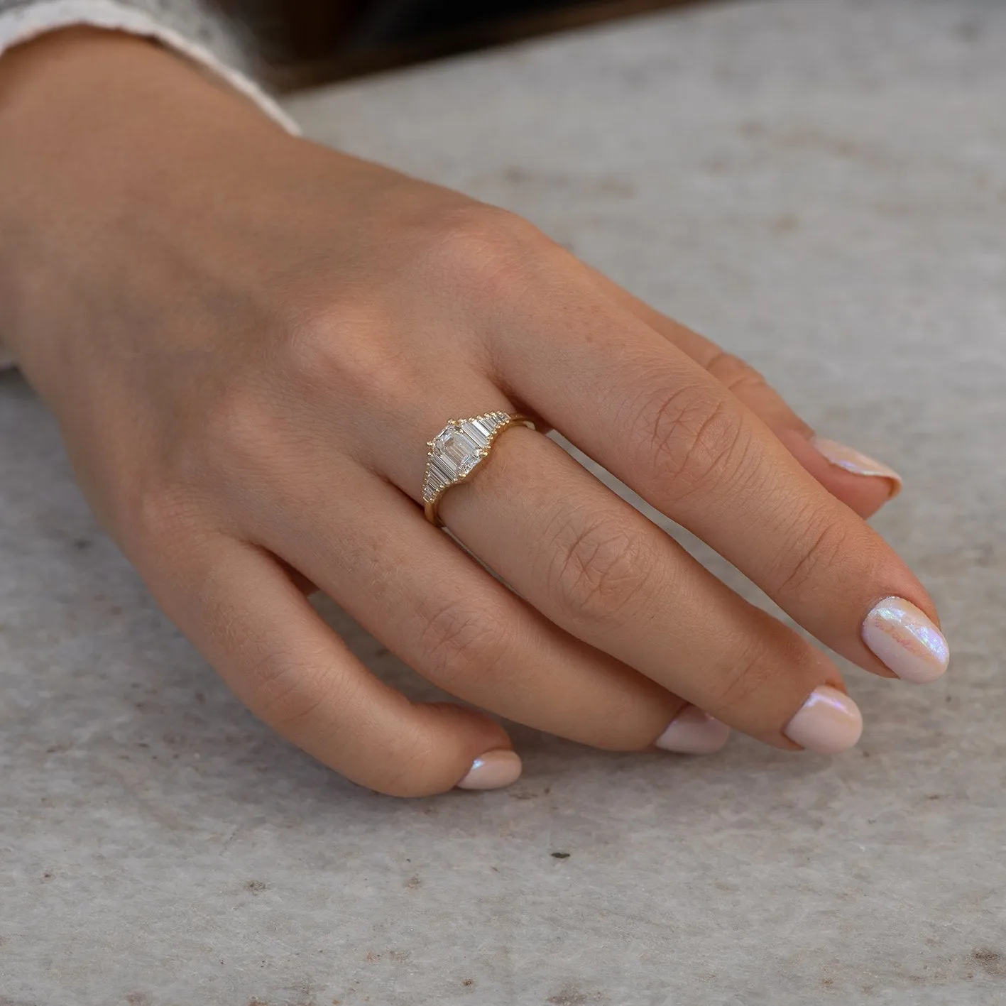 Classic Emerald Cut Engagement Ring with Tapered Needle Baguette Diamonds