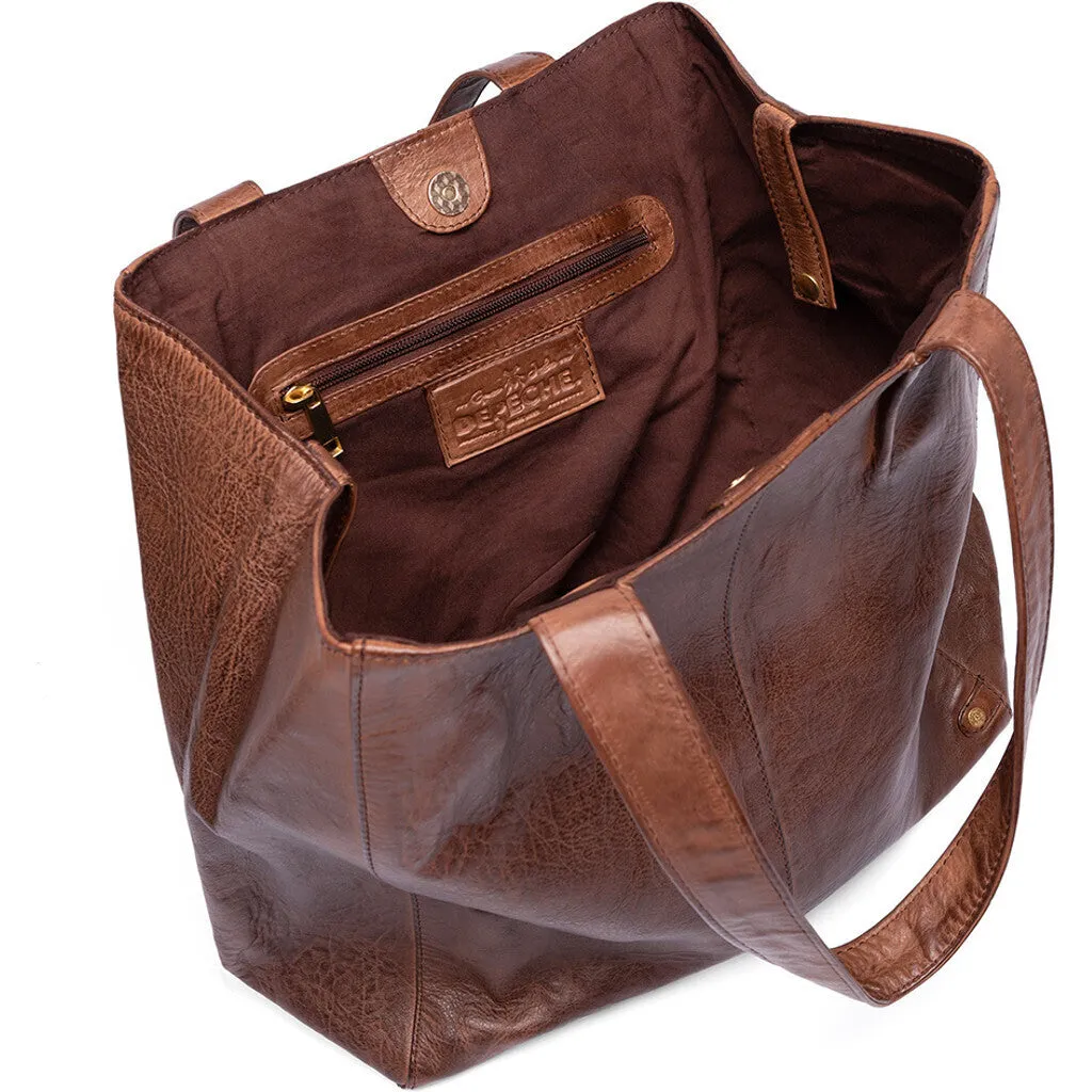 Classic leather shopper bag in timeless design / 15568 - Brandy