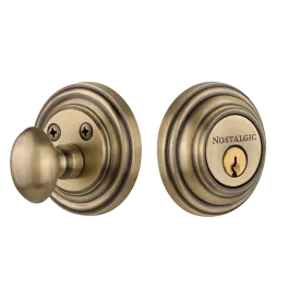 Classic Rosette Single Cylinder Deadbolt in Antique Brass