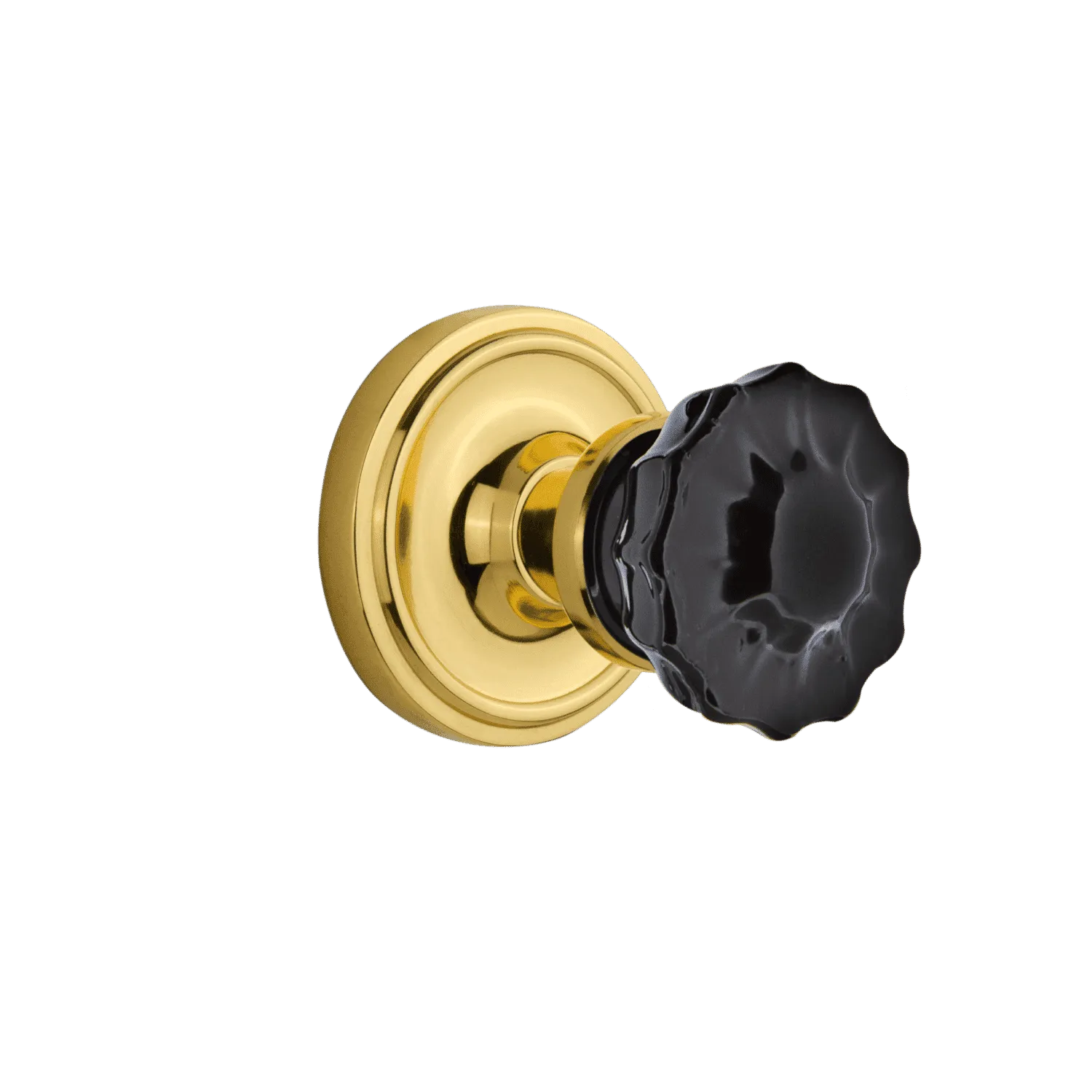 Classic Rosette with Black Crystal Knob in Polished Brass