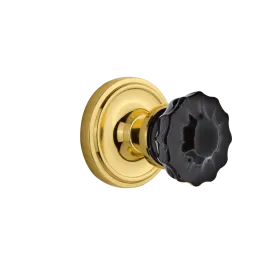 Classic Rosette with Black Crystal Knob in Polished Brass