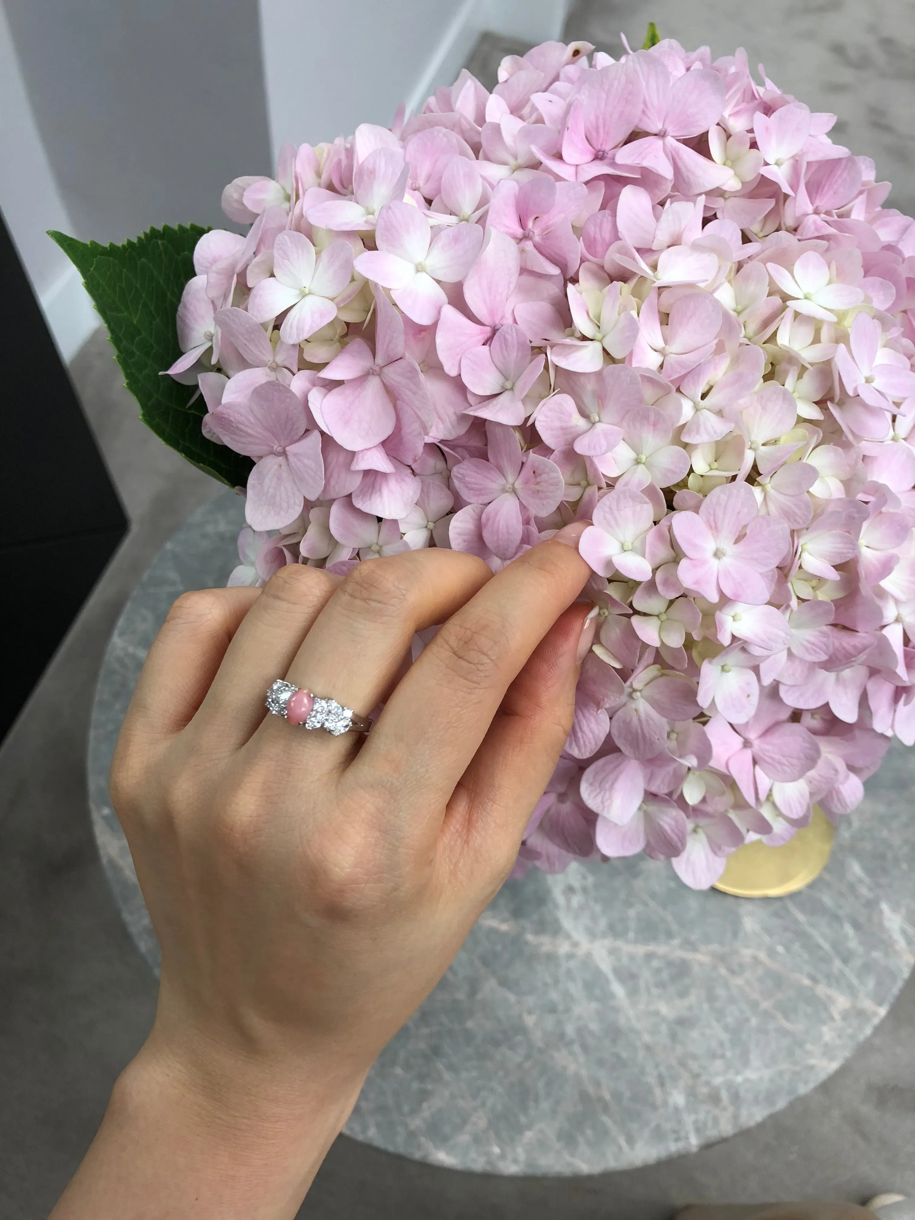 Conch Pearl and Diamond Ring in White Gold