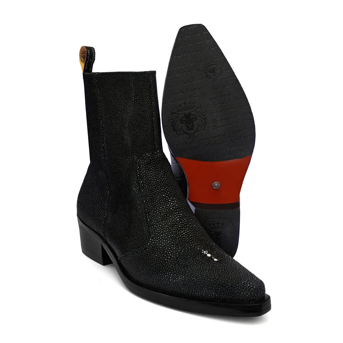 Cowboy Pointed-Toe Cuban-Heel Boot with Exotic Stingray Fish Leather