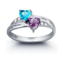 CRI101781 - 925 Sterling Silver Personalized Couples Names & Birthstones Ring (Size 5-12)